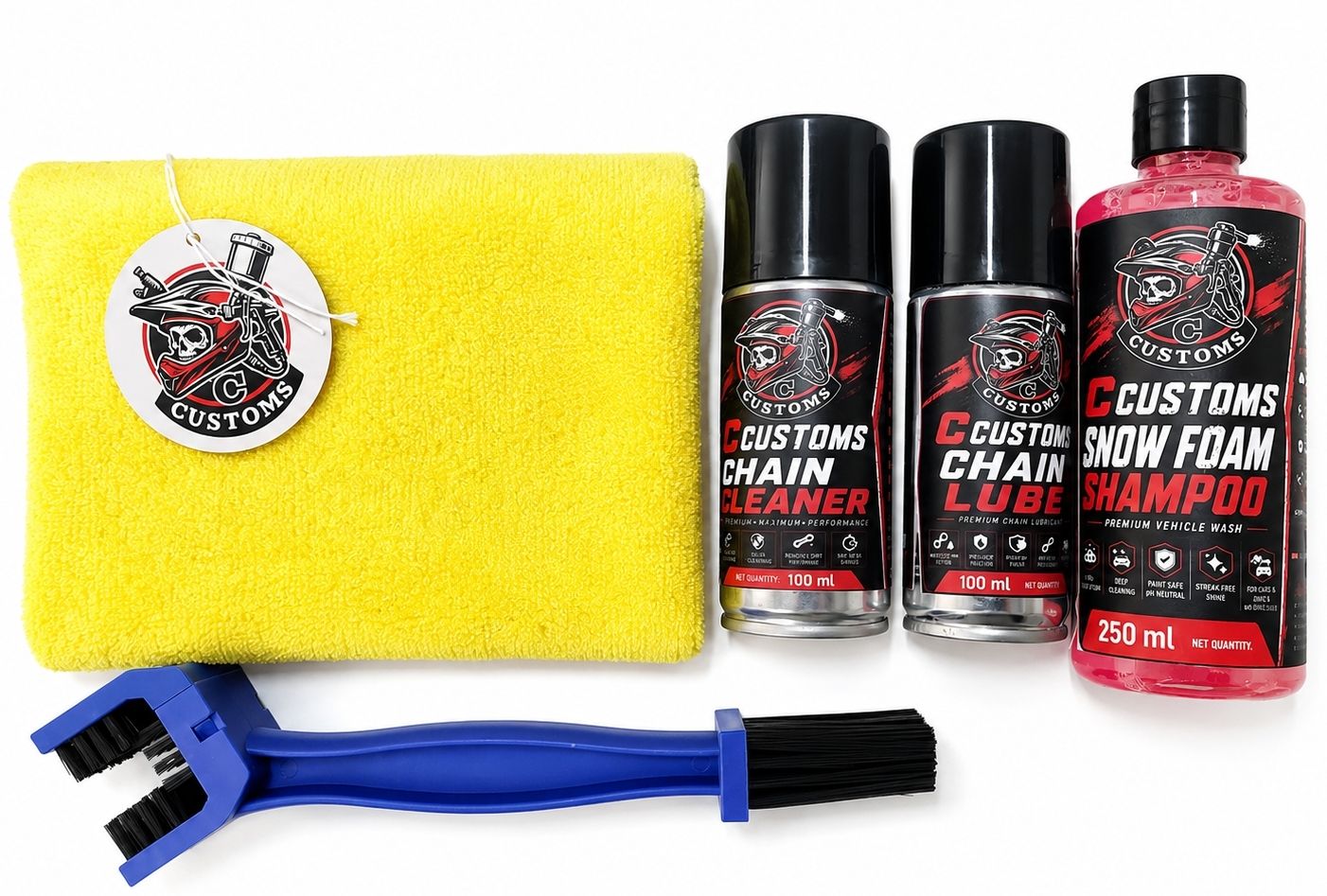 c customs Chain cleaner, Chain lube, Microfiber cloth, Car cleaning shampoo, Chain cleaning brush Combo-picture-44