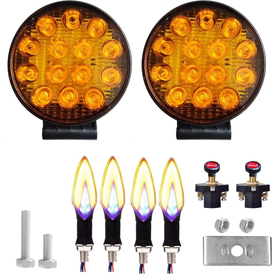 2 Pcs 14 Led Round yellow Fog Light with 2 Pull-Push switch and 4 Indicator Combo-image-17