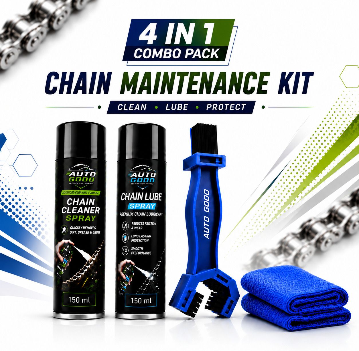 auto good Chain Maintenance Kit 300 ml, Cleaning brush & microfibre cloth included Combo-picture-17
