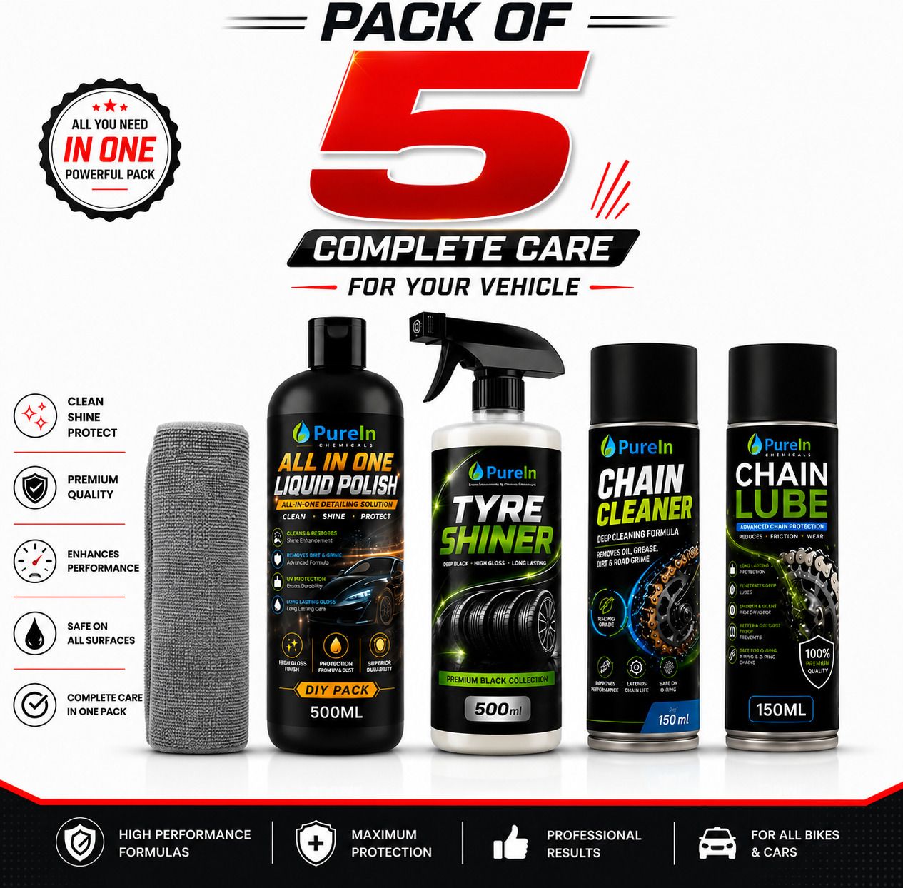 purein All in one Polish, Tyre Polish, Chain Cleaner, Chain Lube, Cleaning Brush Combo-picture-45