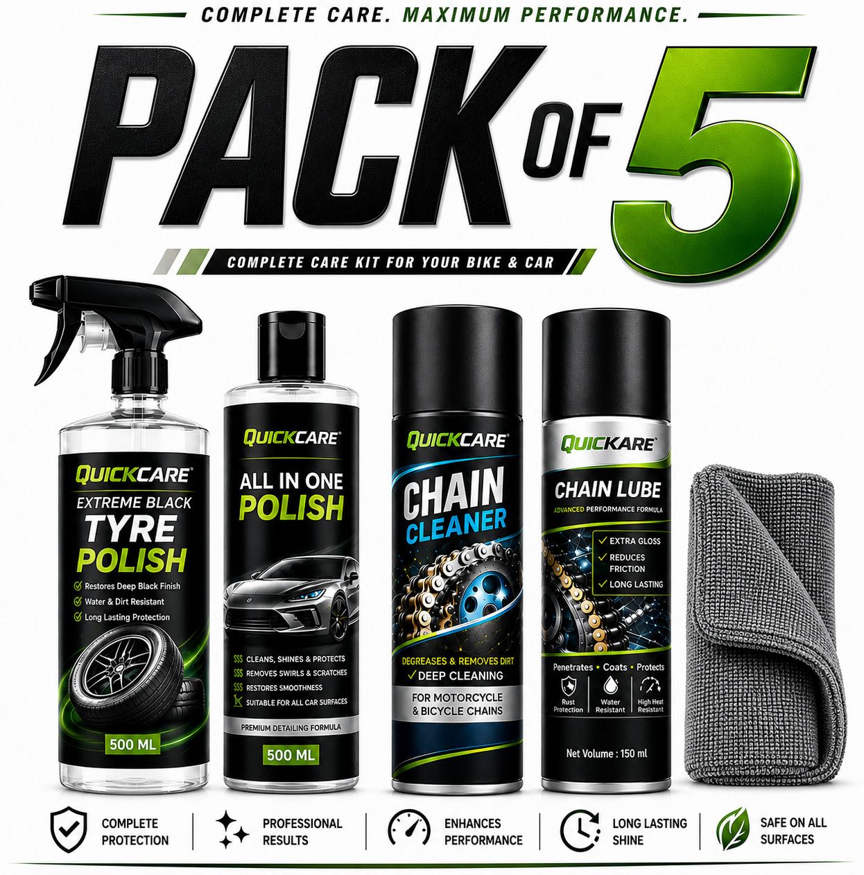 quickare 1 Chain Cleaner, 1 Tyre polish, 1 Chain Lube, 1 All in One POlish, 1 Cleaning Brush Combo-picture-19