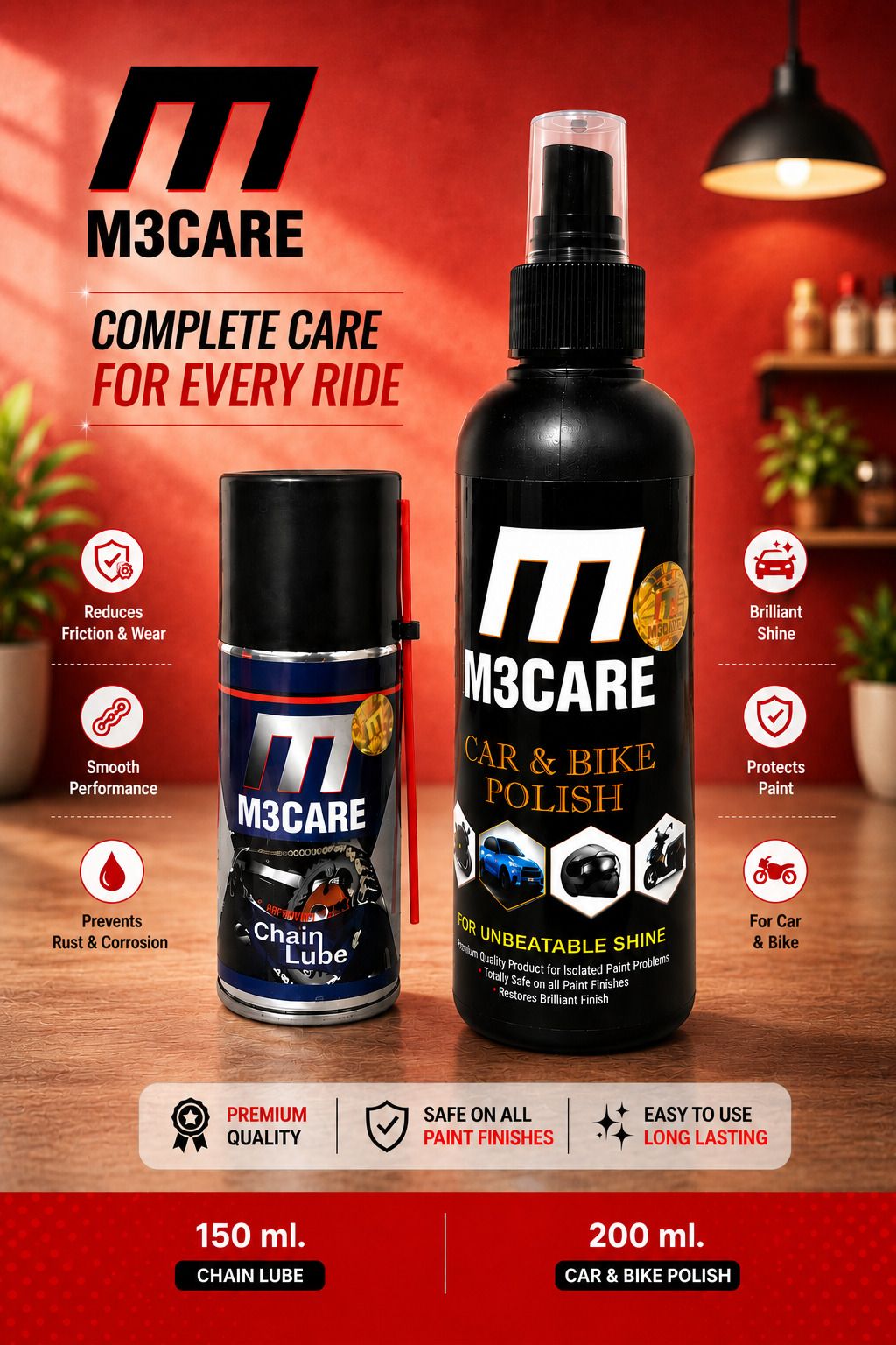 m3care 1 Bottle of Car & Bike Lequid Polish, 1 bottle of chain lubricant Combo-picture-27