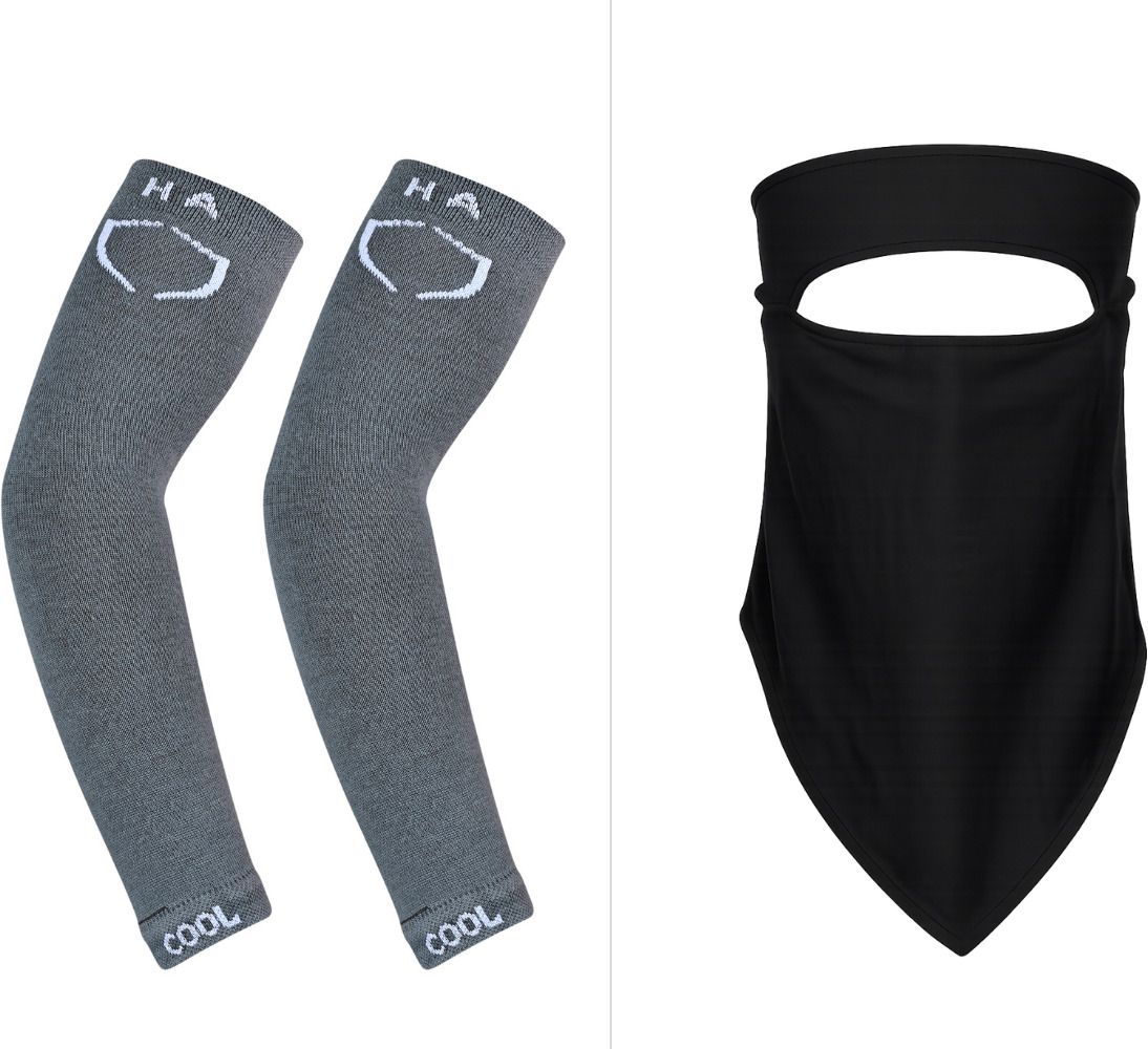 homeistic applience 1 Pcs of Black Handkerchief Face Mask, 1 Pair of Grey Arm Sleeves Combo-picture-16