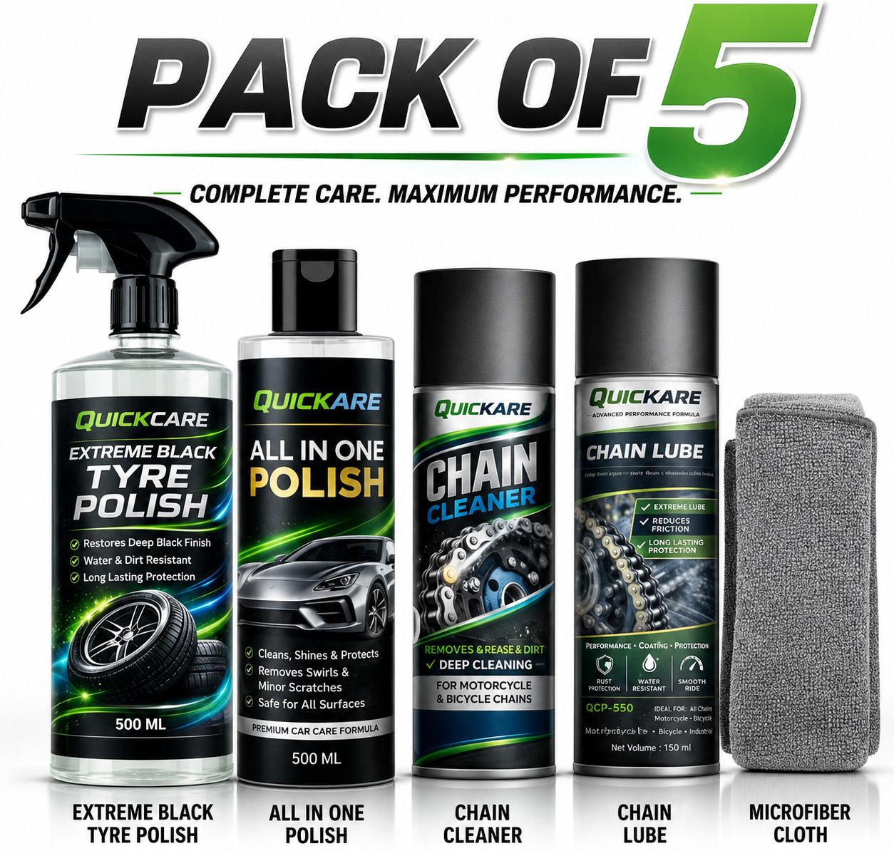 quickare 1 Chain Cleaner, 1 Tyre polish, 1 Chain Lube, 1 All in One POlish, 1 Cleaning Brush Combo-picture-10