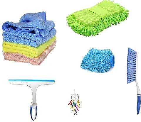 Pack 6 Microfiber Towel 3 pcs 1 Carpet Brush 1 Washing Scurb Microfibre Gloves Combo