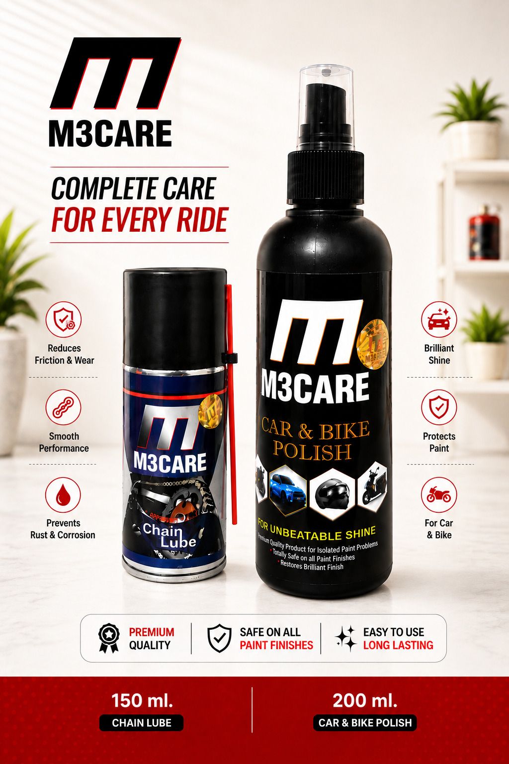 m3care 1 Bottle of Car & Bike Lequid Polish, 1 bottle of chain lubricant Combo-picture-46
