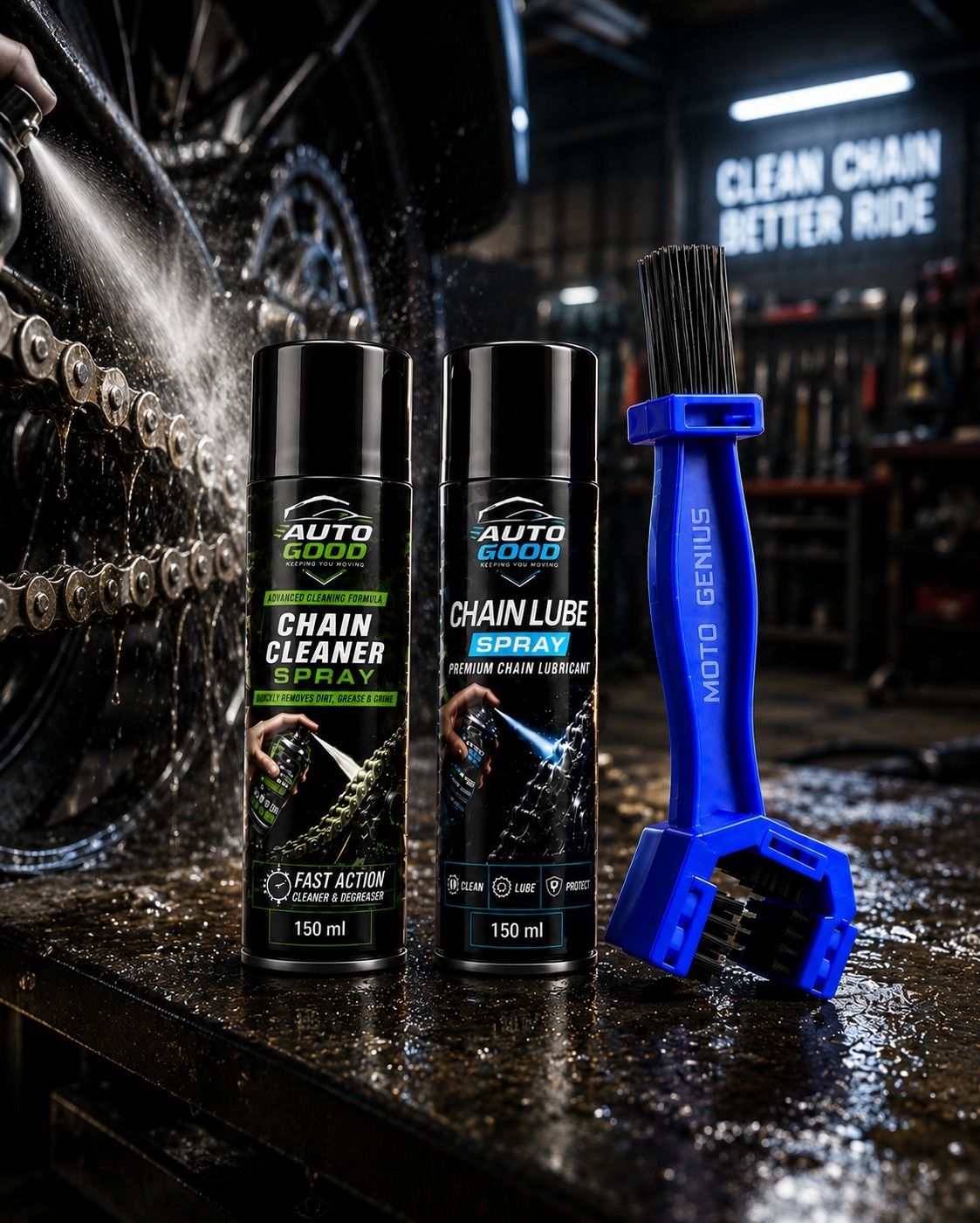 auto good 1 Chain Cleaner, 1 Chain Lube, 1 Brush Combo-picture-10