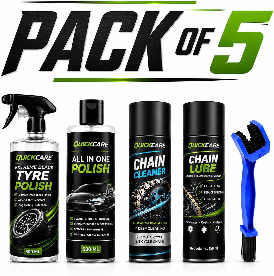 quickare 1 Chain Cleaner, 1 Tyre polish, 1 Chain Lube, 1 All in One POlish, 1 Cleaning Brush Combo-picture-14