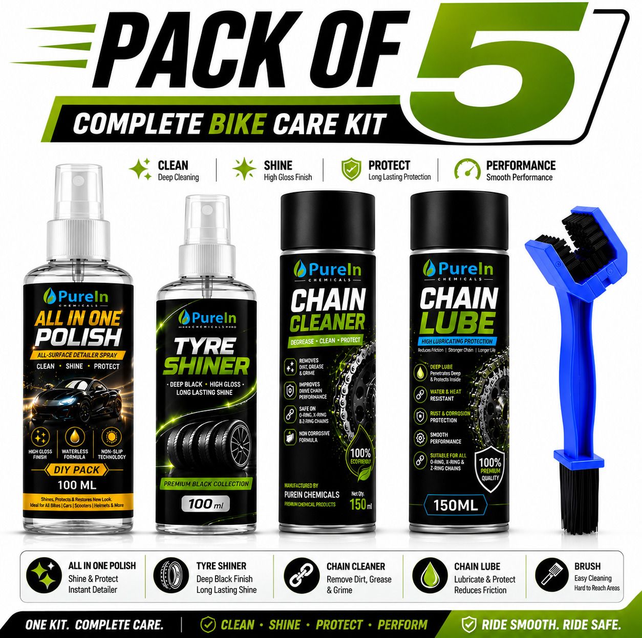 purein All in one Polish, Tyre Polish, Chain Cleaner, Chain Lube, Micro Fibre Cloth Combo-picture-51