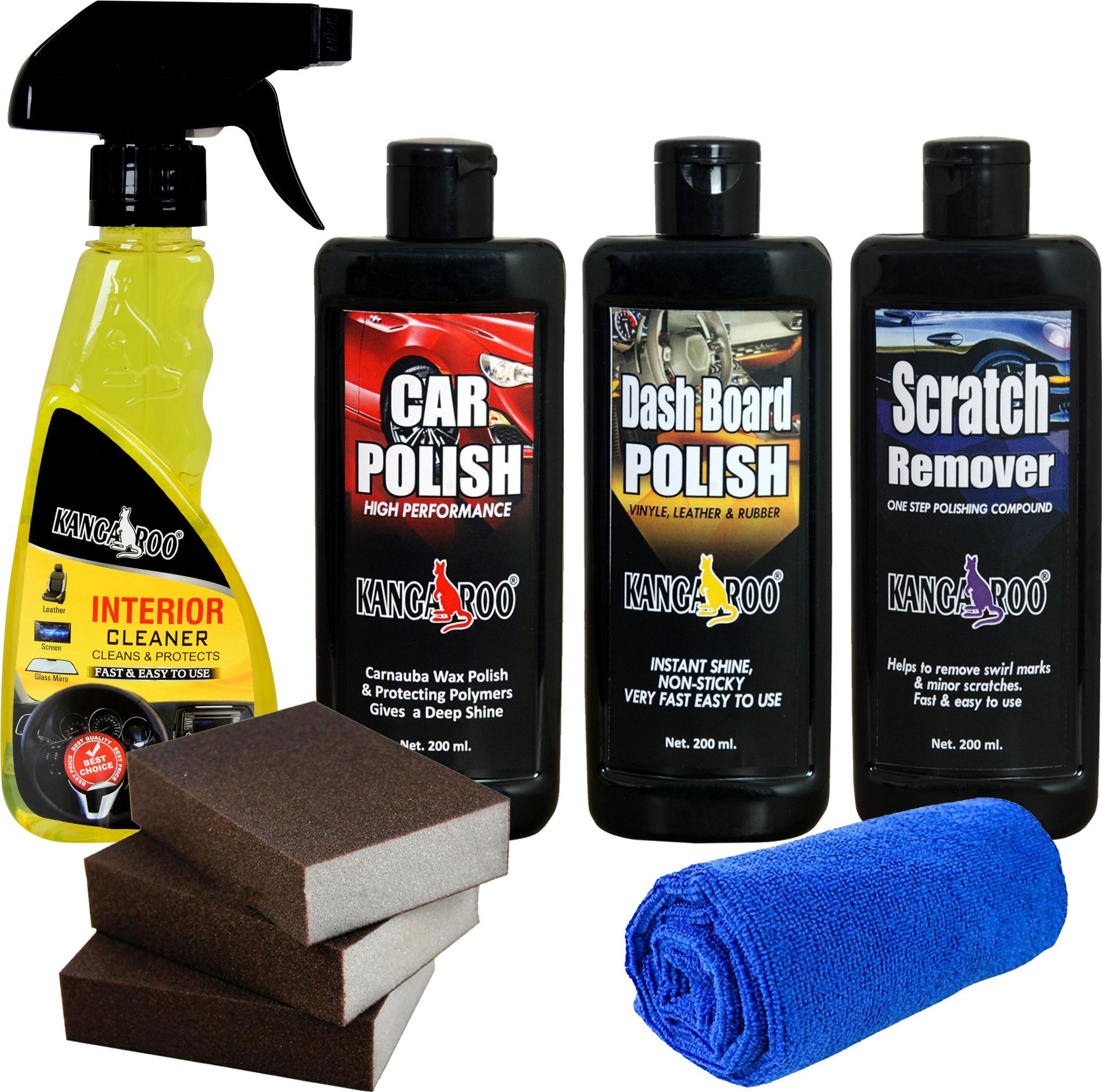 kangaroo CAR INTERIOR CLEANER, CAR POLISH, DASHBOARD POLISH, SCRATCH REMOVER, 3 APPLICATOR, 1 CLOTH Combo-picture-21