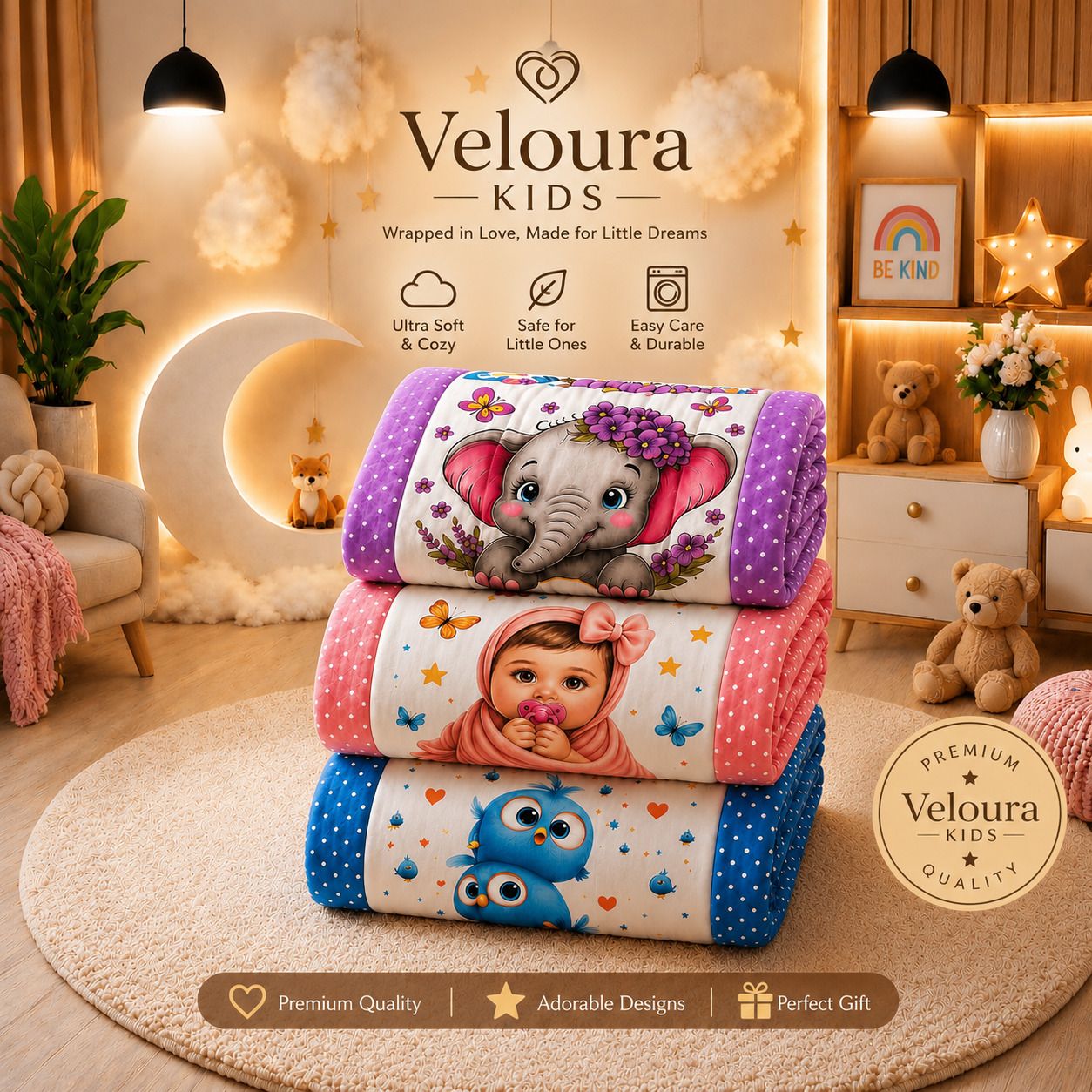 Premium Baby Quilts Combo Pack of-(3) | (Size:30x20 Inch) | Soft Cotton Sleeping Baby Mattress | Foldable & Travel Friendly Bedding Set for New-born to Toddler-image-4