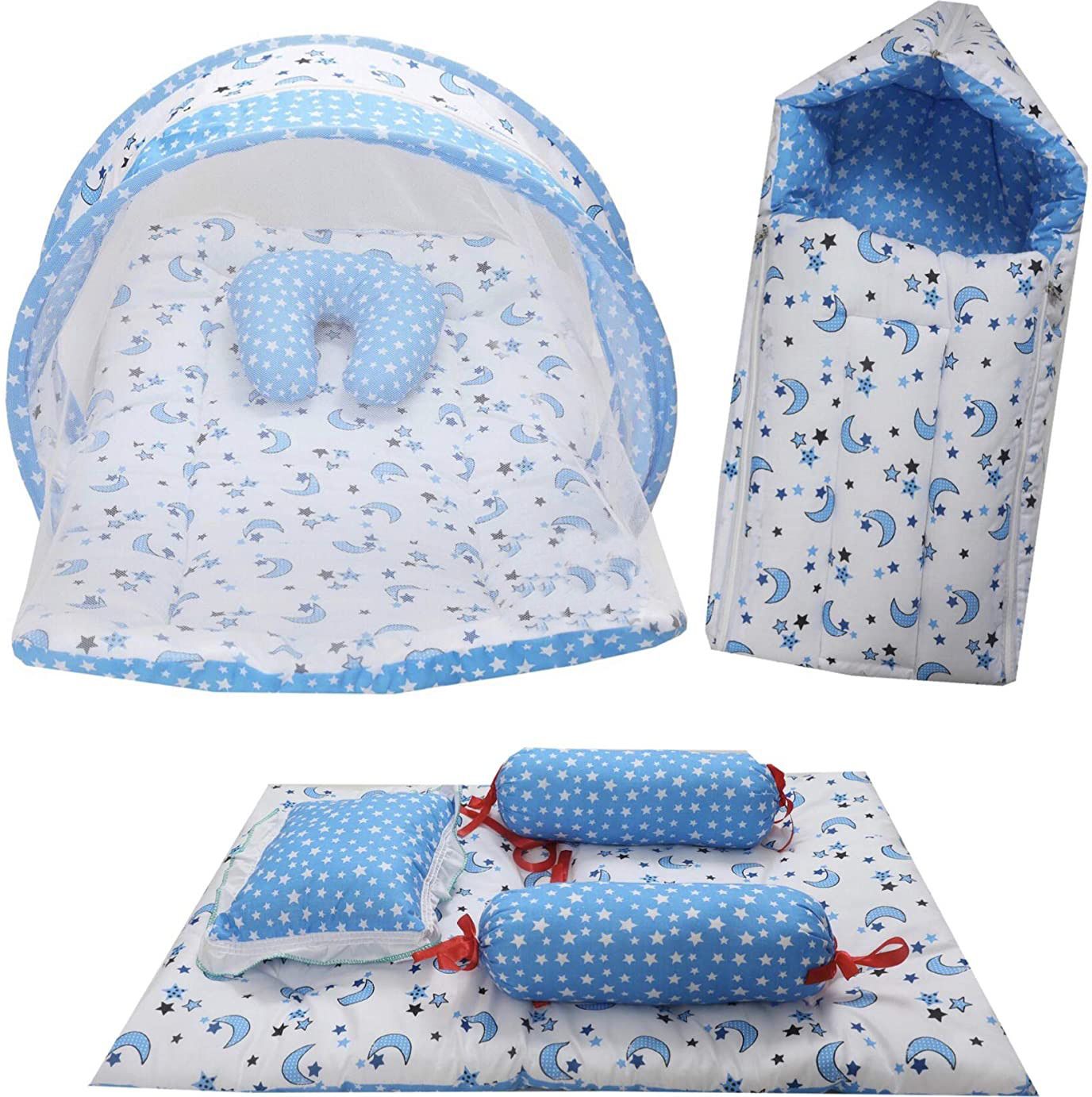 Combo of Baby Bed with Net | Carry Bag | 4 Pcs Bedding Set(0-6 Months standard crib-image-48