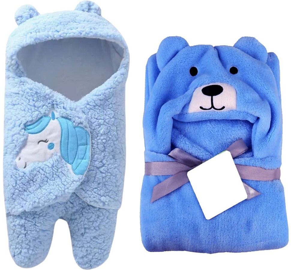 baby zone Baby Blankets New Born Combo Pack of Hooded Wearable Wrapper HOODED BABY BLANKET Cartoon Embroidery-picture-27