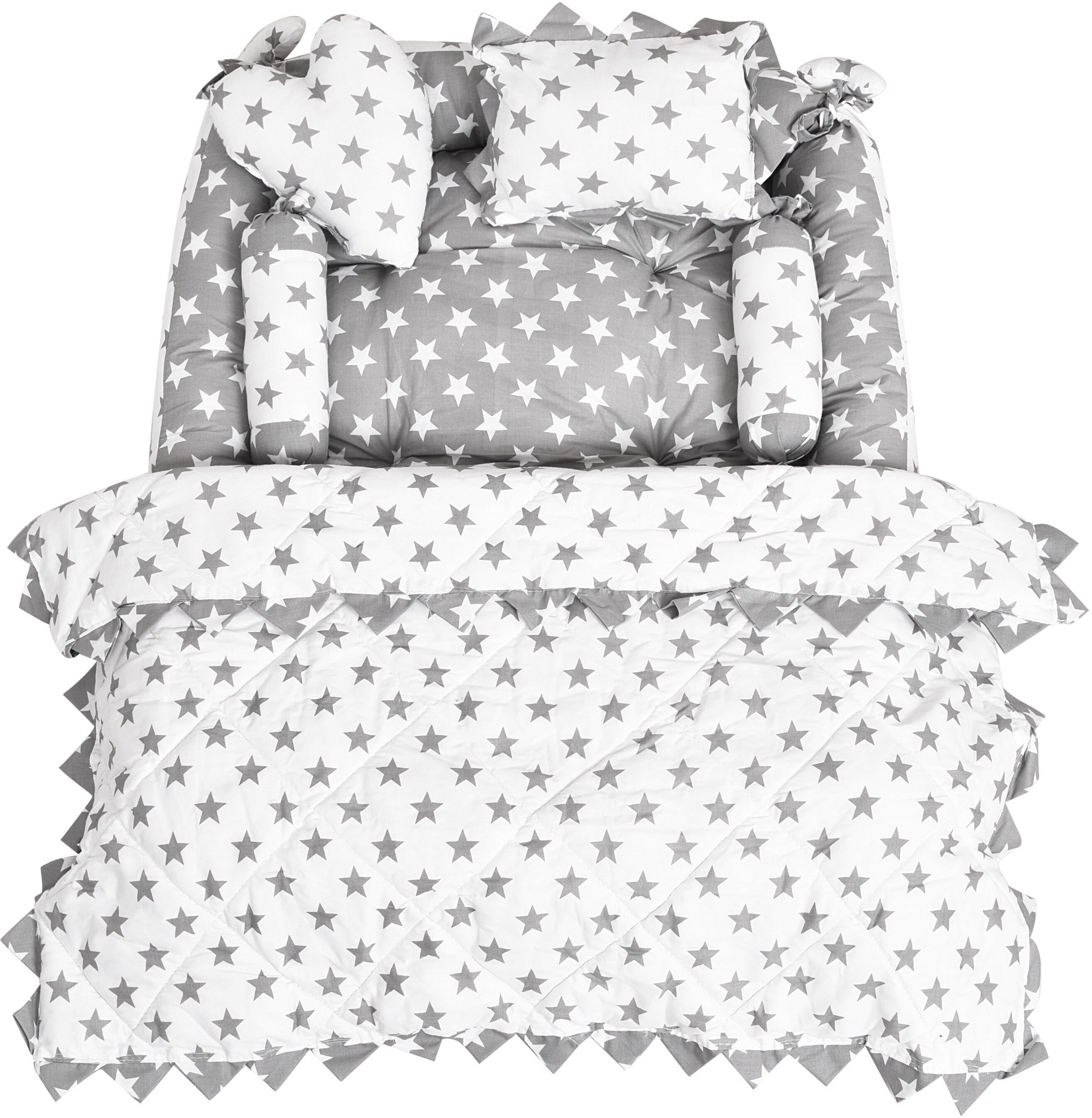 Grey 4 Pillows & Square shape Cotton Baby Bed for 0-6 Month BB12 Baby bedding set Stars-image-3