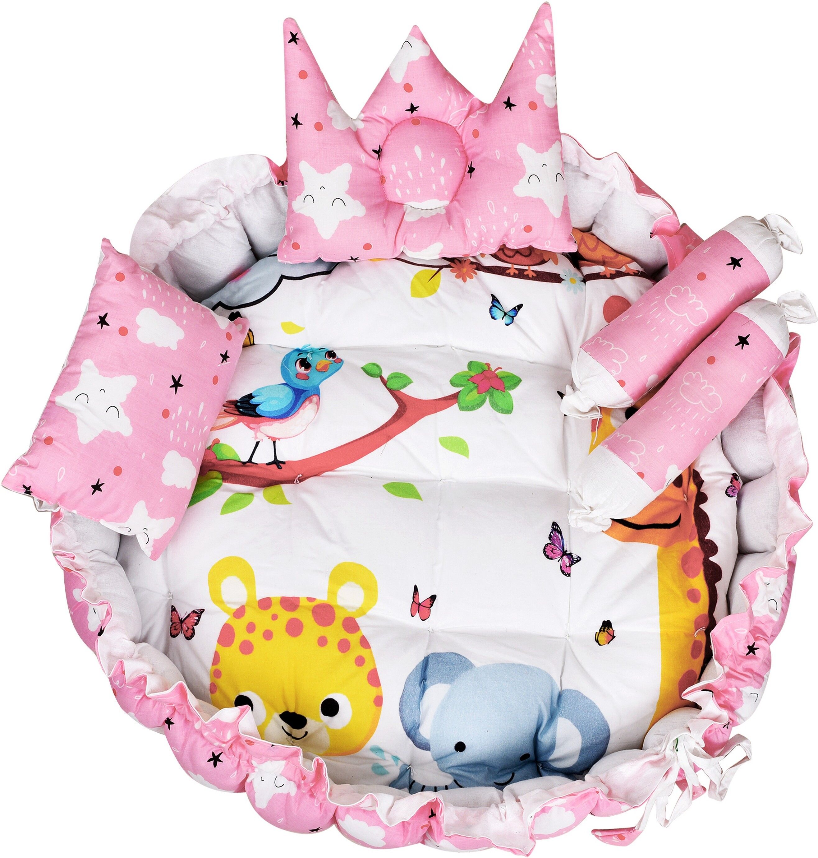 aaurubis enterprise Multicolor 4 Pillows & Round shape Cotton Baby Bed for 0-6 Month BB10 Baby bedding set Animals-picture-21