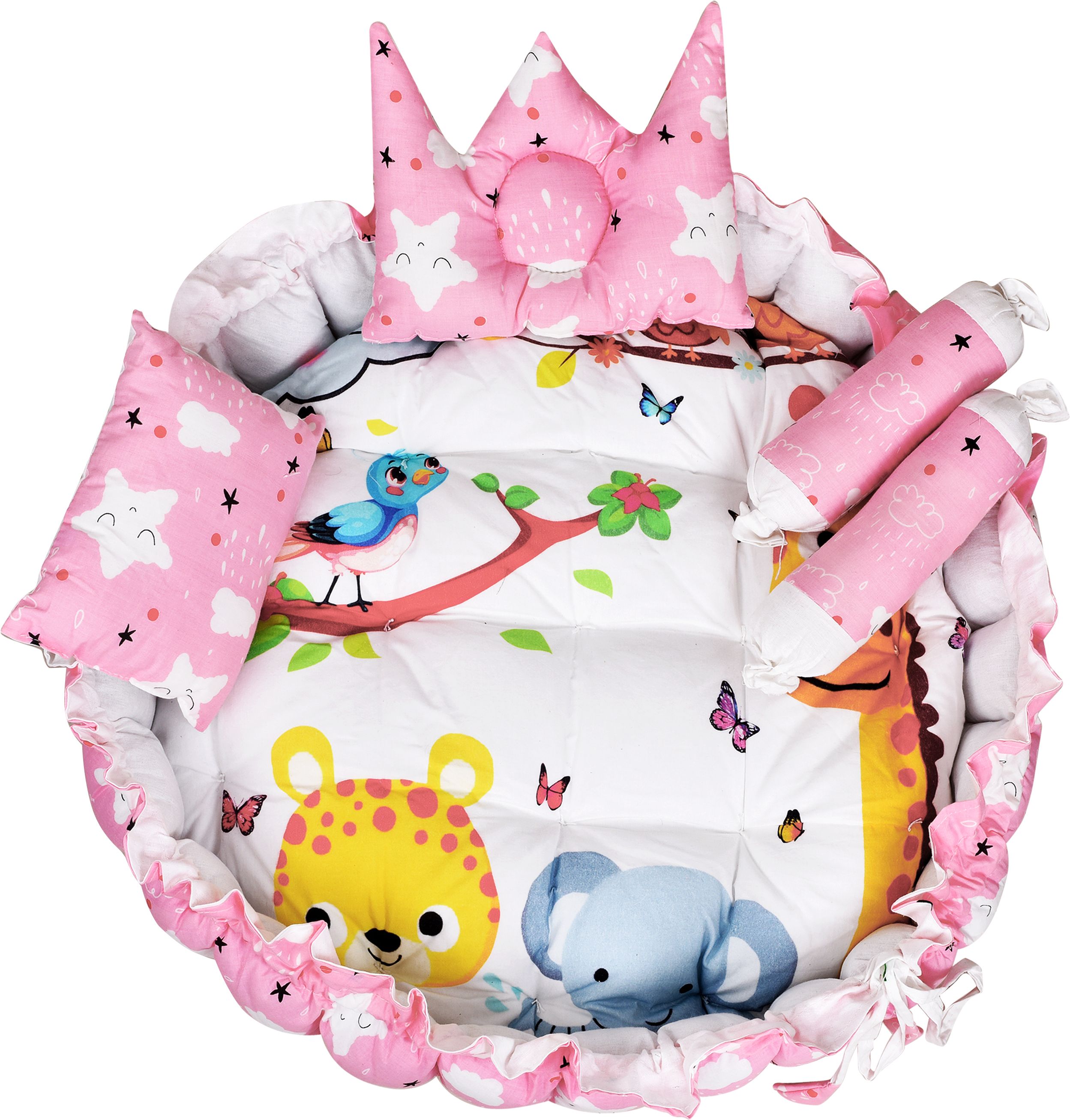 drashti Multicolor 4 Pillows & Round Shape Cotton Baby Bed for 0-1 Year NA NA-picture-11
