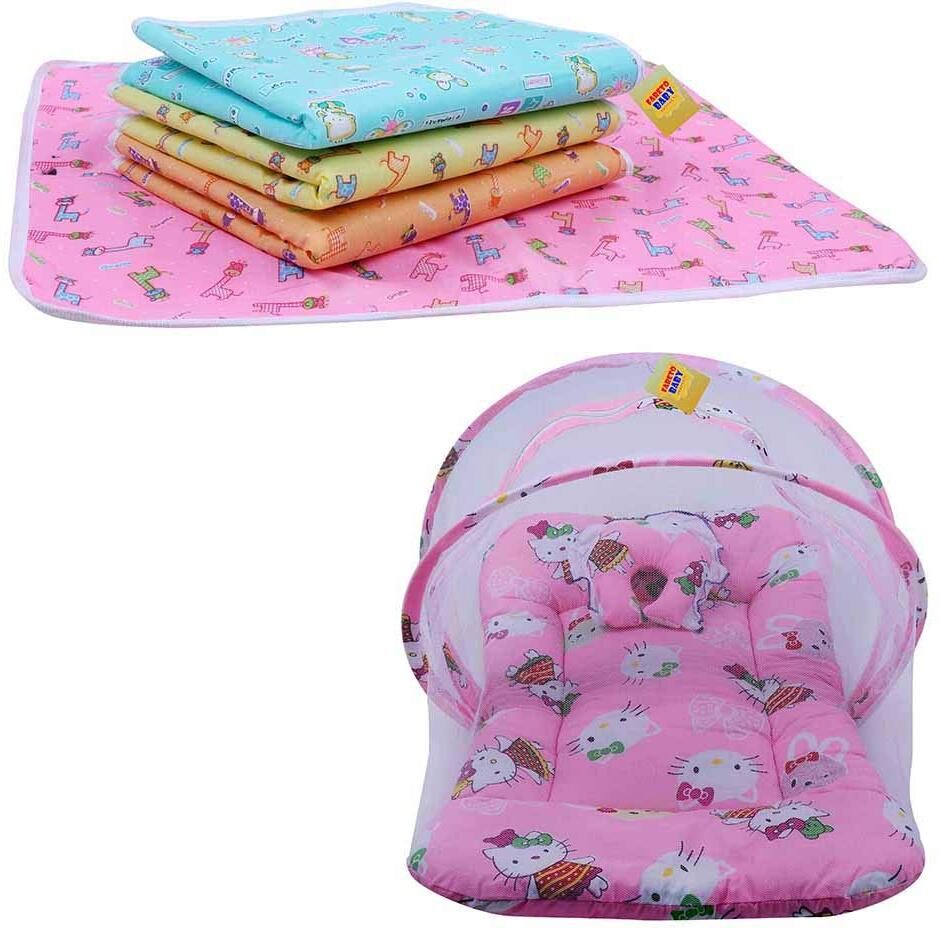 fareto New Born Baby Combo of 1 Mosquito Net Bed and 4 Plastic Changing Diapers standard crib-picture-13