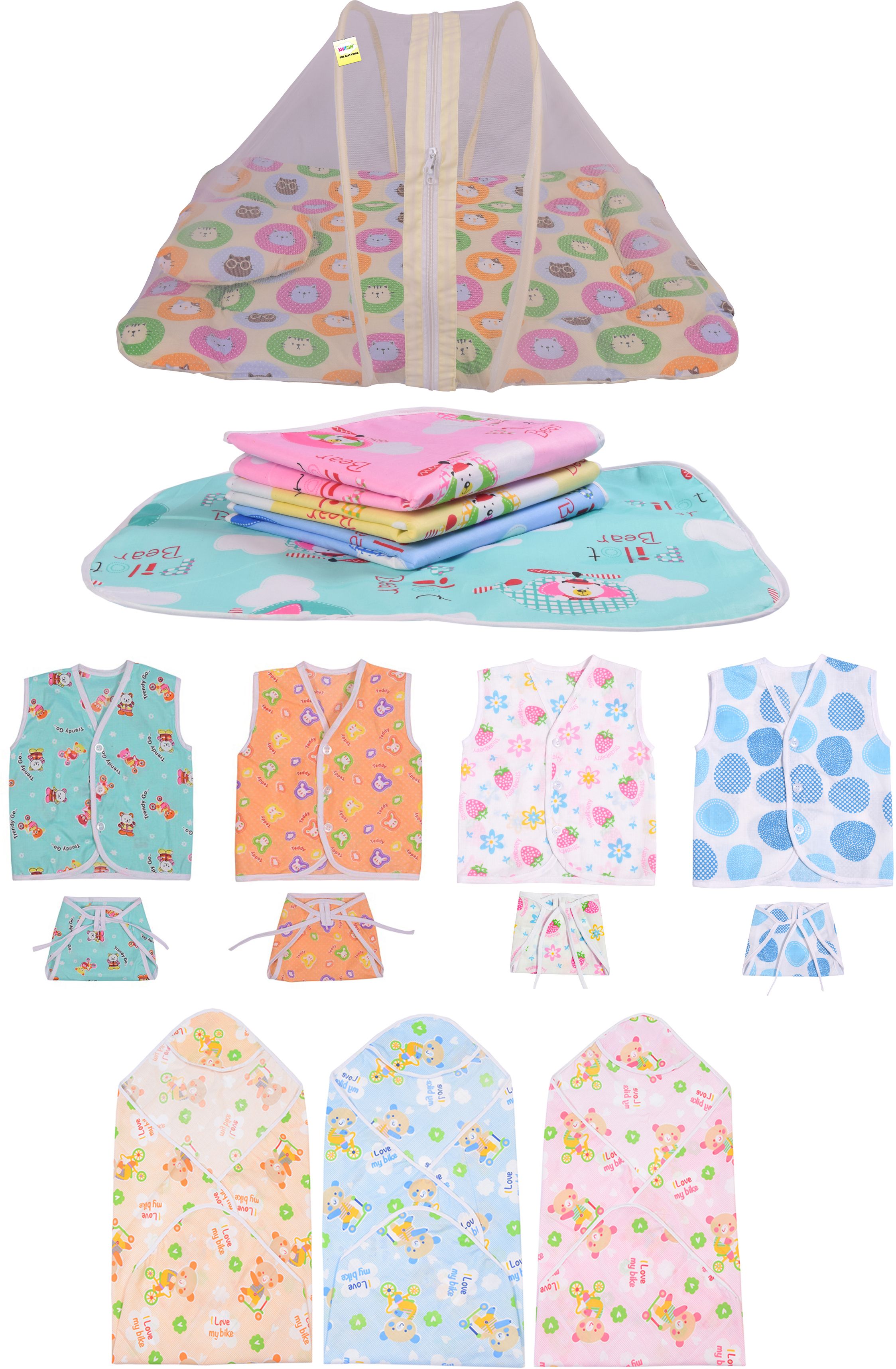 New Born Baby Care Essential Bedding Set Combo Cotton Infants Mosquito Net-image-3