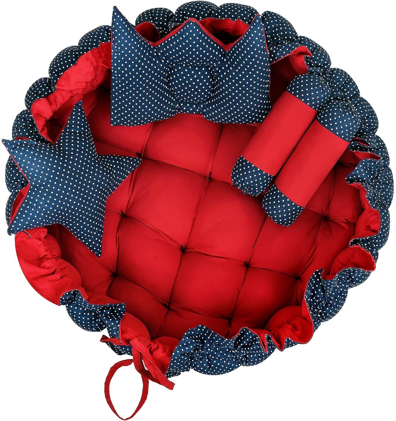 drashti Red & Blue 5 Pillows & Round Shape Cotton Baby Bed for 0-1 Year BB11 nA na-picture-14