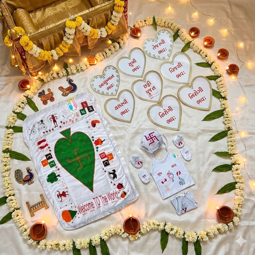 preetency Chhathi poojan set Baby Naming Ceremon Clothing Set of-3 new born baby naming ceremony set peacock leaf-picture-13