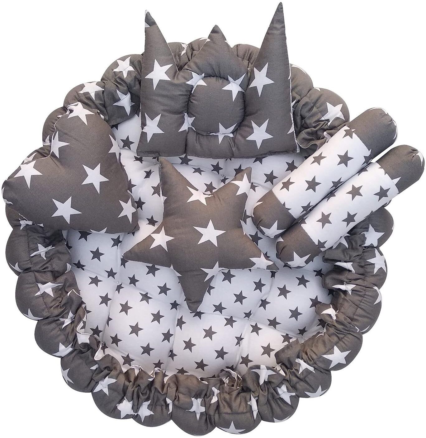 Grey 5 Pillows & Round Shape Cotton Baby Bed for 0-1 Year BB01 NA na-image-49