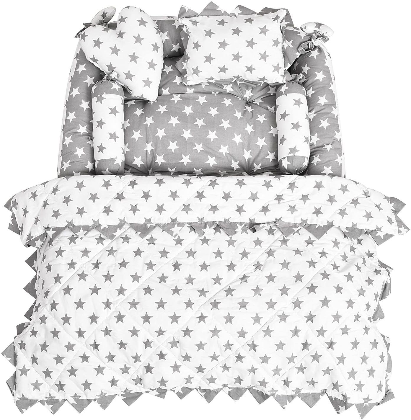 Grey 4 Pillows & Square Shape Cotton Baby Bed for 0-1 Year BB12 na na-image-48