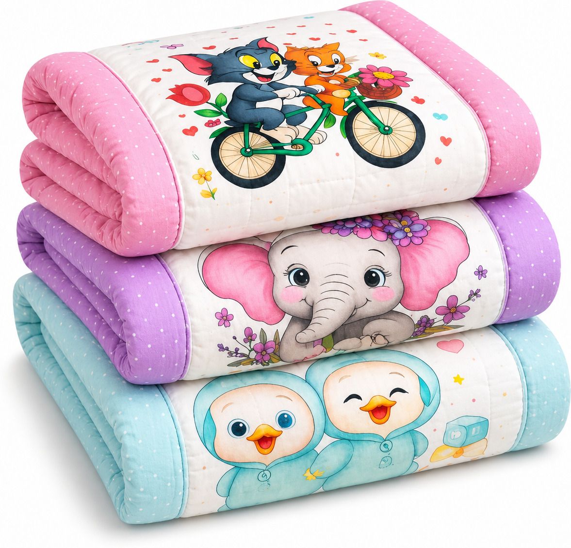 prisha enterprise Soft Cotton Printed Baby Quilt / Blanket / Godadi (Pack of 3 ) BABY MATTRESS Animal Print-picture-12
