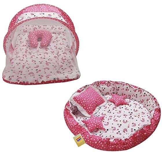 fareto Baby Sleeping Nest & Mattress with Net Combo(0-6 Months)(Star & Moon) standard crib-picture-16