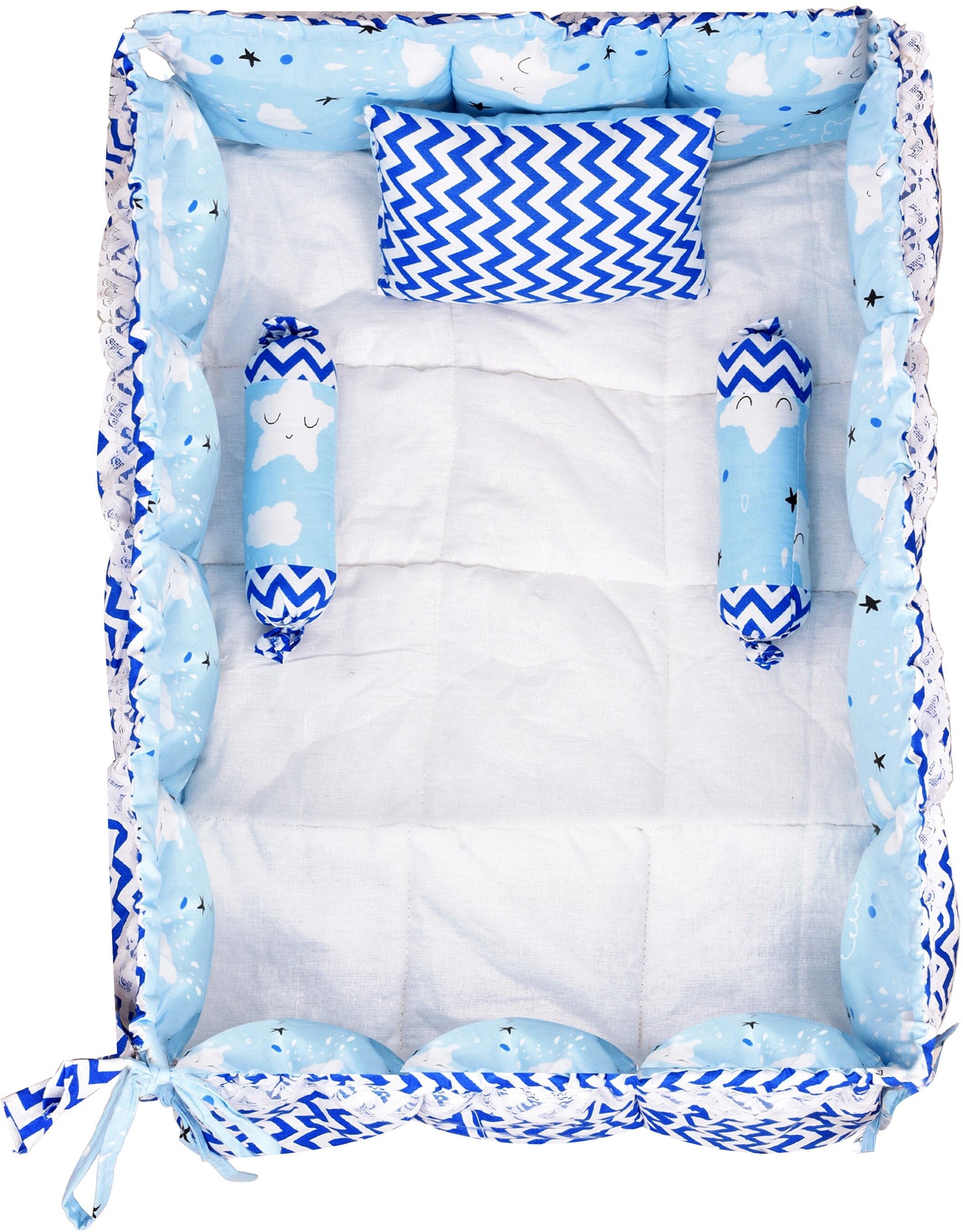 aaurubis enterprise Blue 3 Pillows & Square shape Cotton Baby Bed for 0-6 Month BB17 Baby bedding set Stars-picture-34
