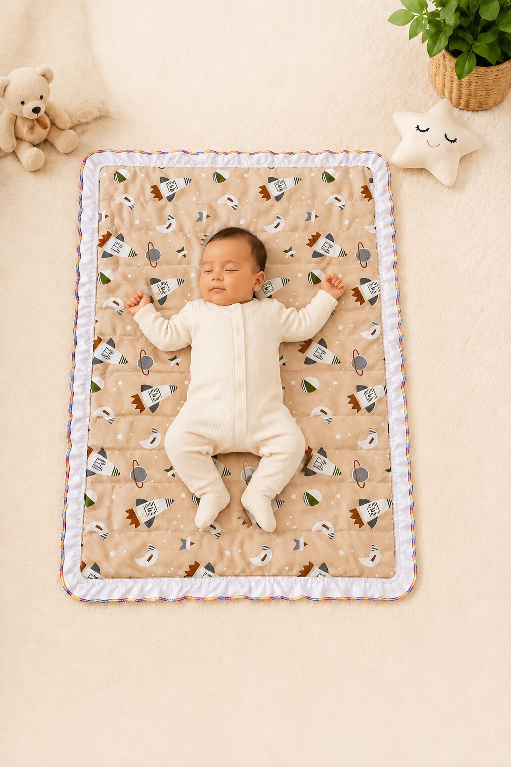 the jiyas trend Pure 100% Cotton Baby, Godari, Sleeping Mattress Base Animal Cartoon Mediam Rocket & Planet-picture-23