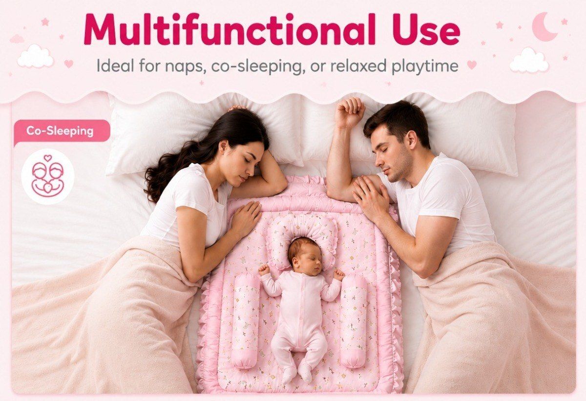 Comfort Baby Bed Mattress Set with Soft Side Pillows for Everyday Baby Care BABY BEDDING SET Printed-image-1