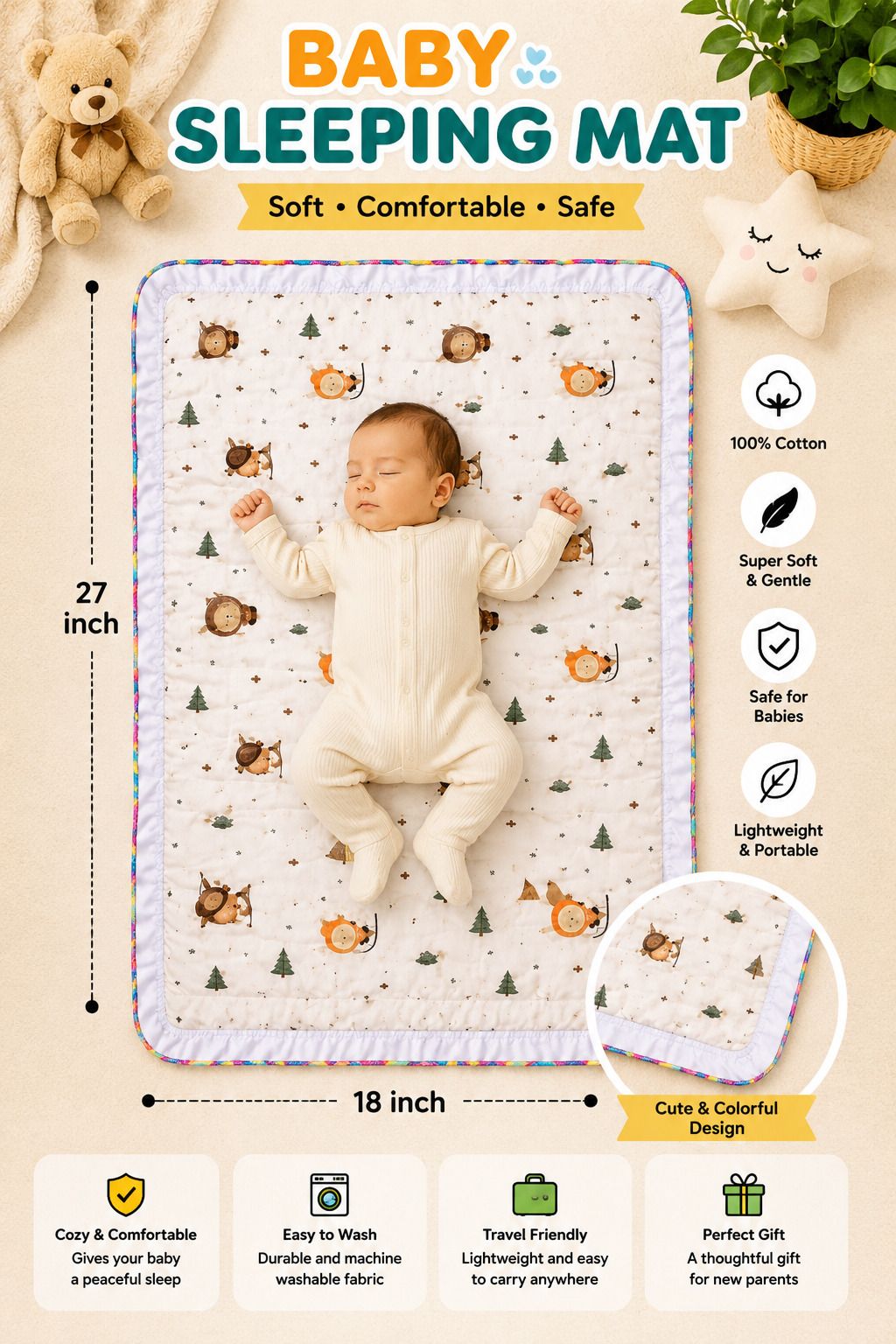 dora mart Pure Cotton Baby Sleeping Mattress Base Cartoon Mediam Cartoon Animal print-picture-12