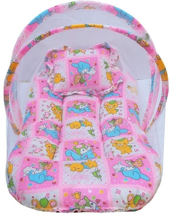 Baby Bedding Set with mosquito net for new born | Cotton | Baby Bed | Foldable mattress | Pink Standard Crib-image-45