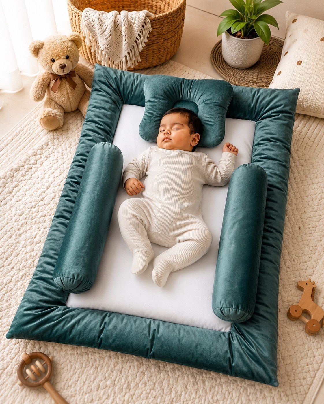 bushhbabies Soft Velvet Baby Bedding set with Head Pillow & Bolsters Newborn Baby Bed Solid-picture-19