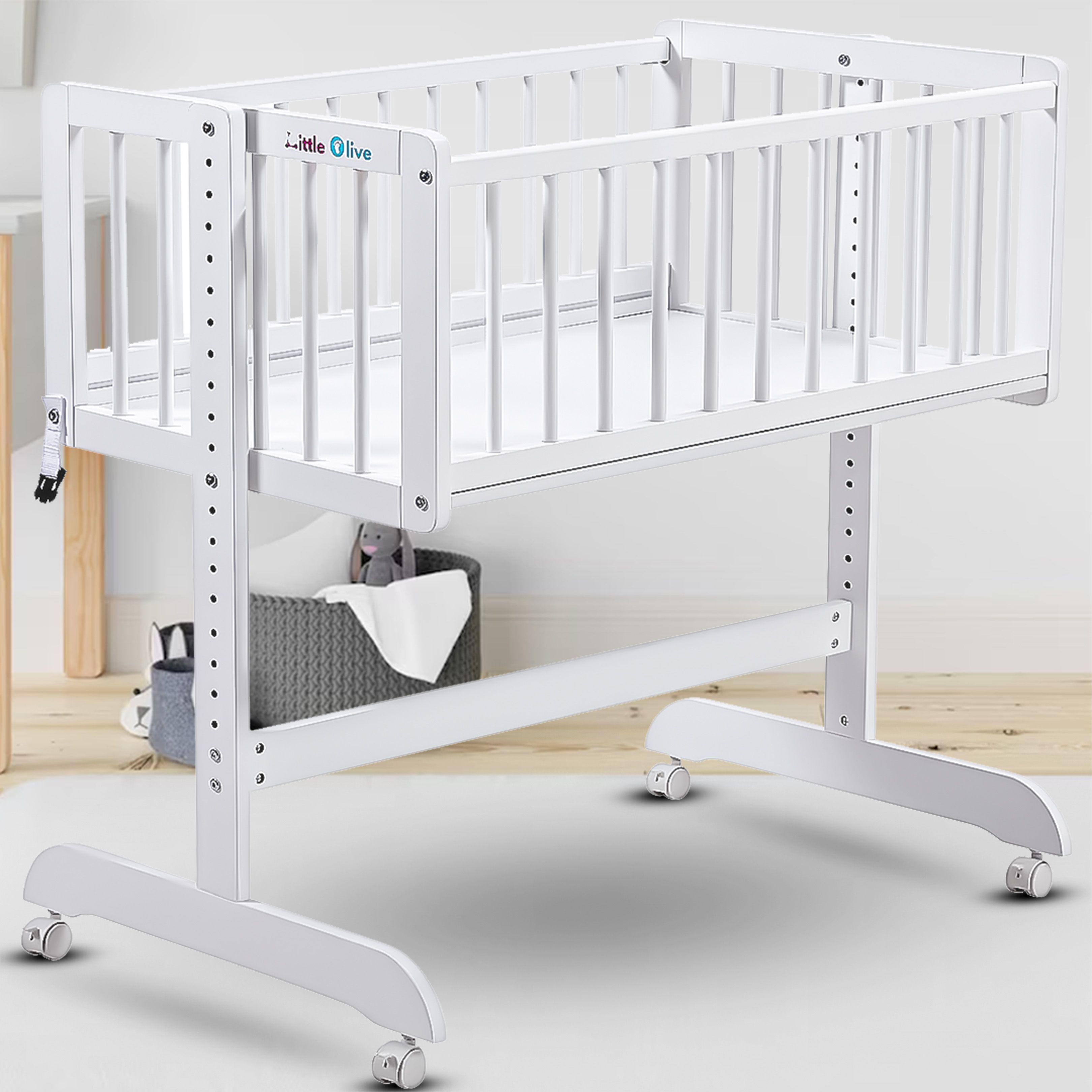 little olive Cozy Wooden Cot Cradle For New Born - White Cot-picture-11