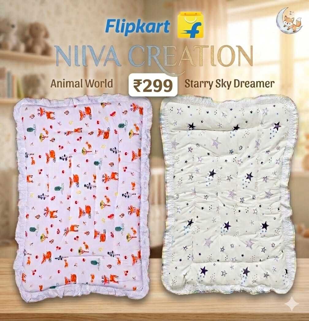 Cotton Baby Bed Sized Bedding Set (Multi-2, New Born Baby Mattress) Baby Bedding All Over Star Print and animal with Frill Border-image-40