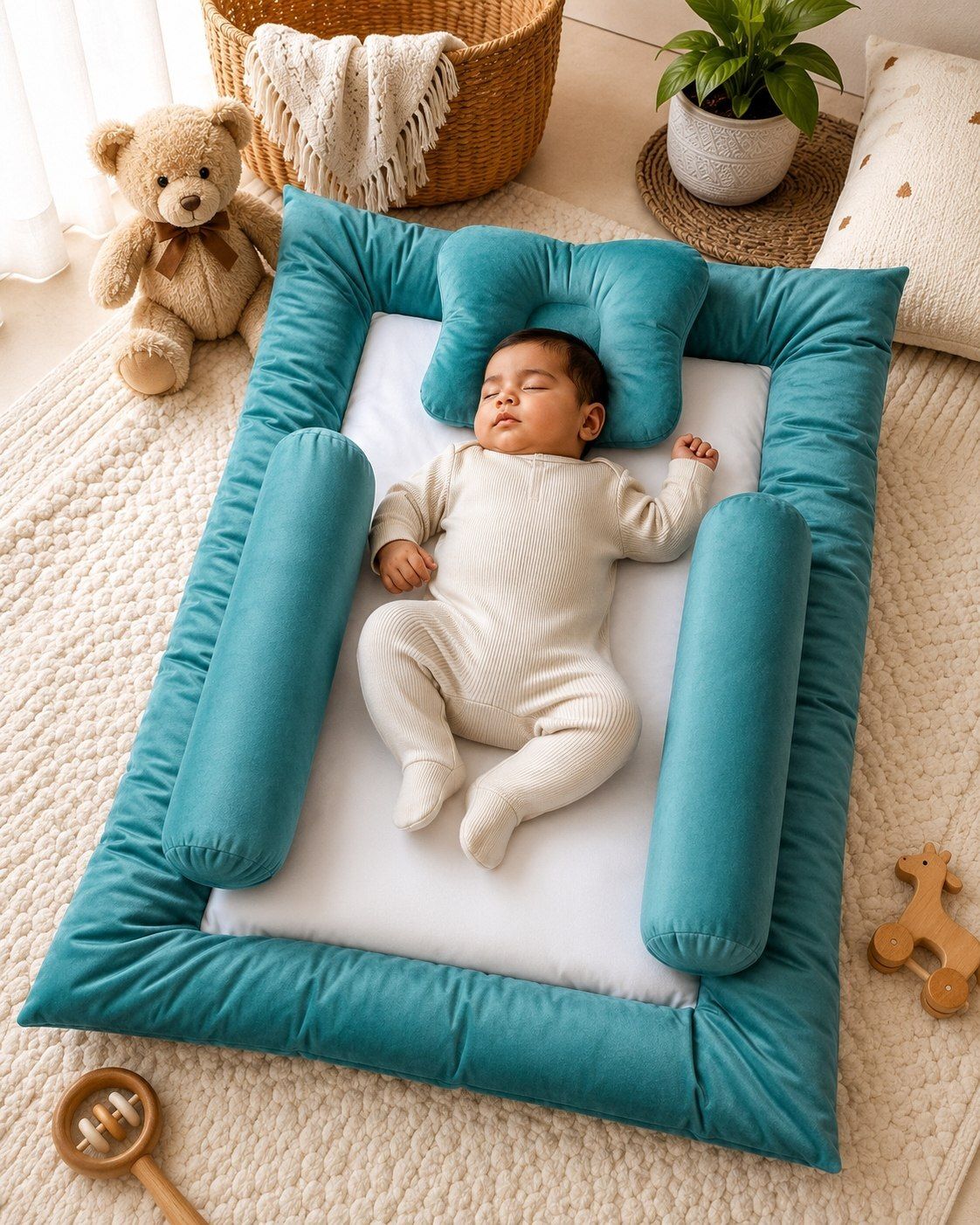 bushhbabies Soft Velvet Baby Bedding set with Head Pillow & Bolsters Newborn Baby Bed Solid-picture-17