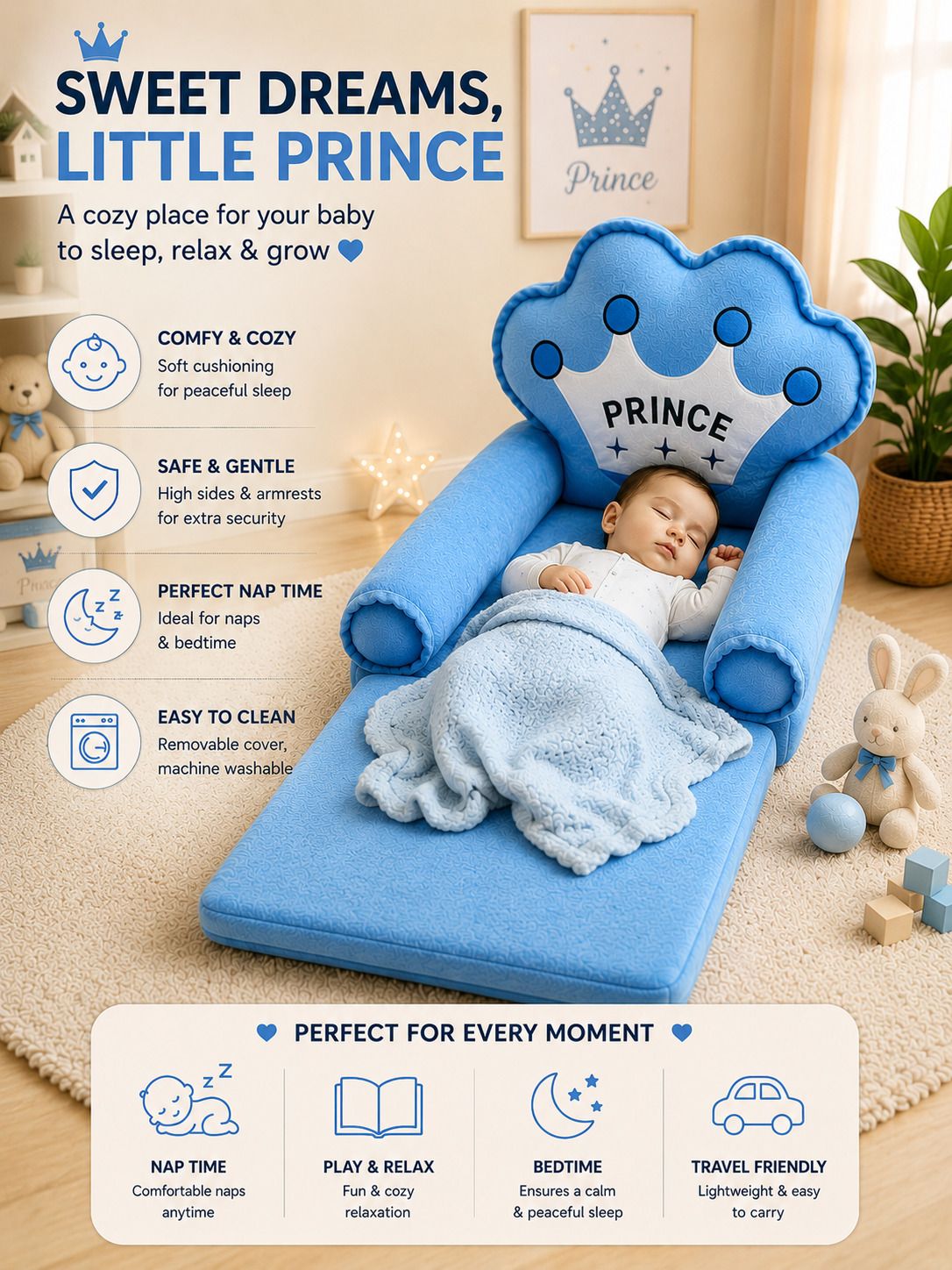 Baby Foldable Sofa & Bed Convertible Prince-image-1