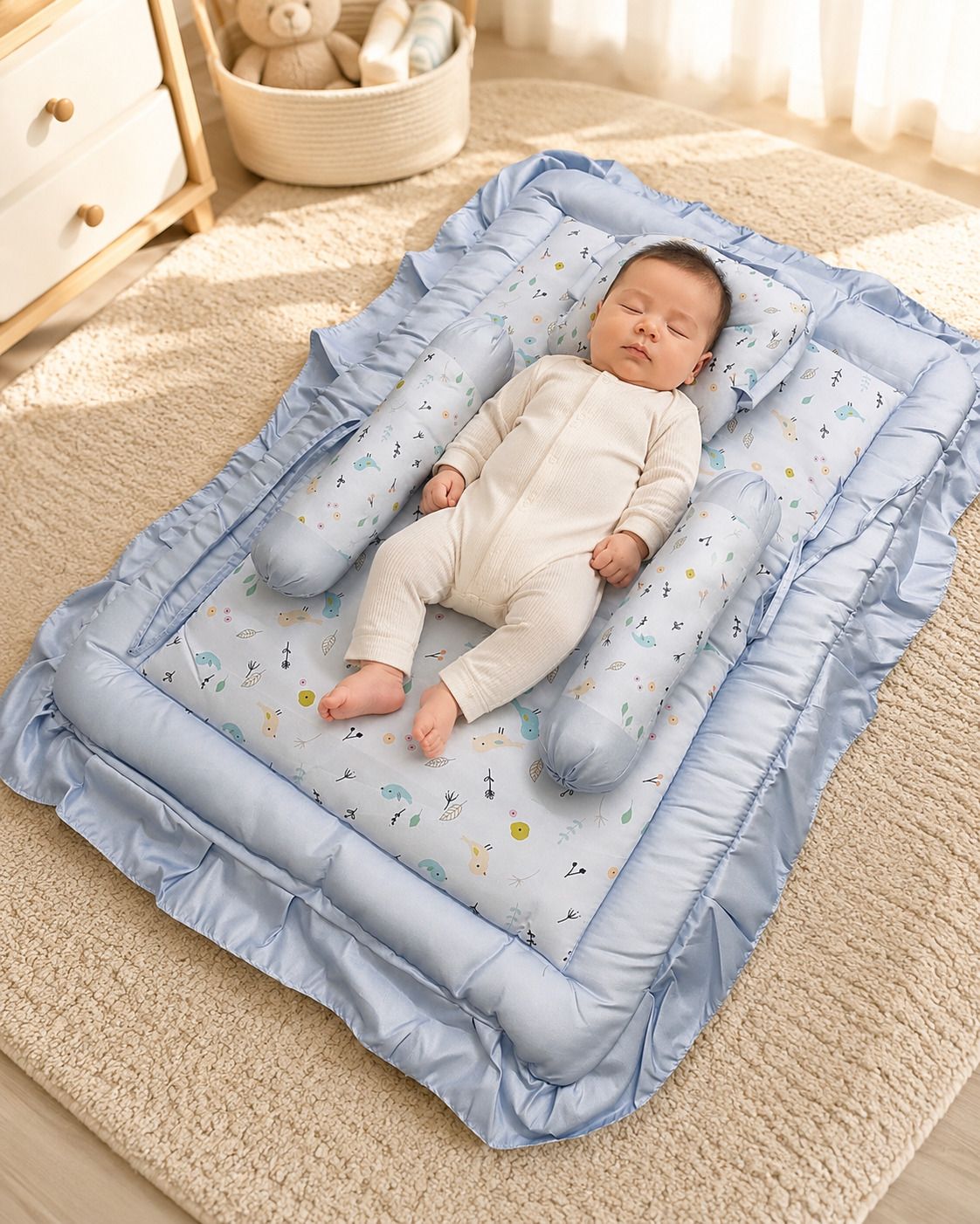 baby beds | baby bedding set | new baby mettres| soft birds print [light blue ] BABY BEDDING SET BIRDS-image-35