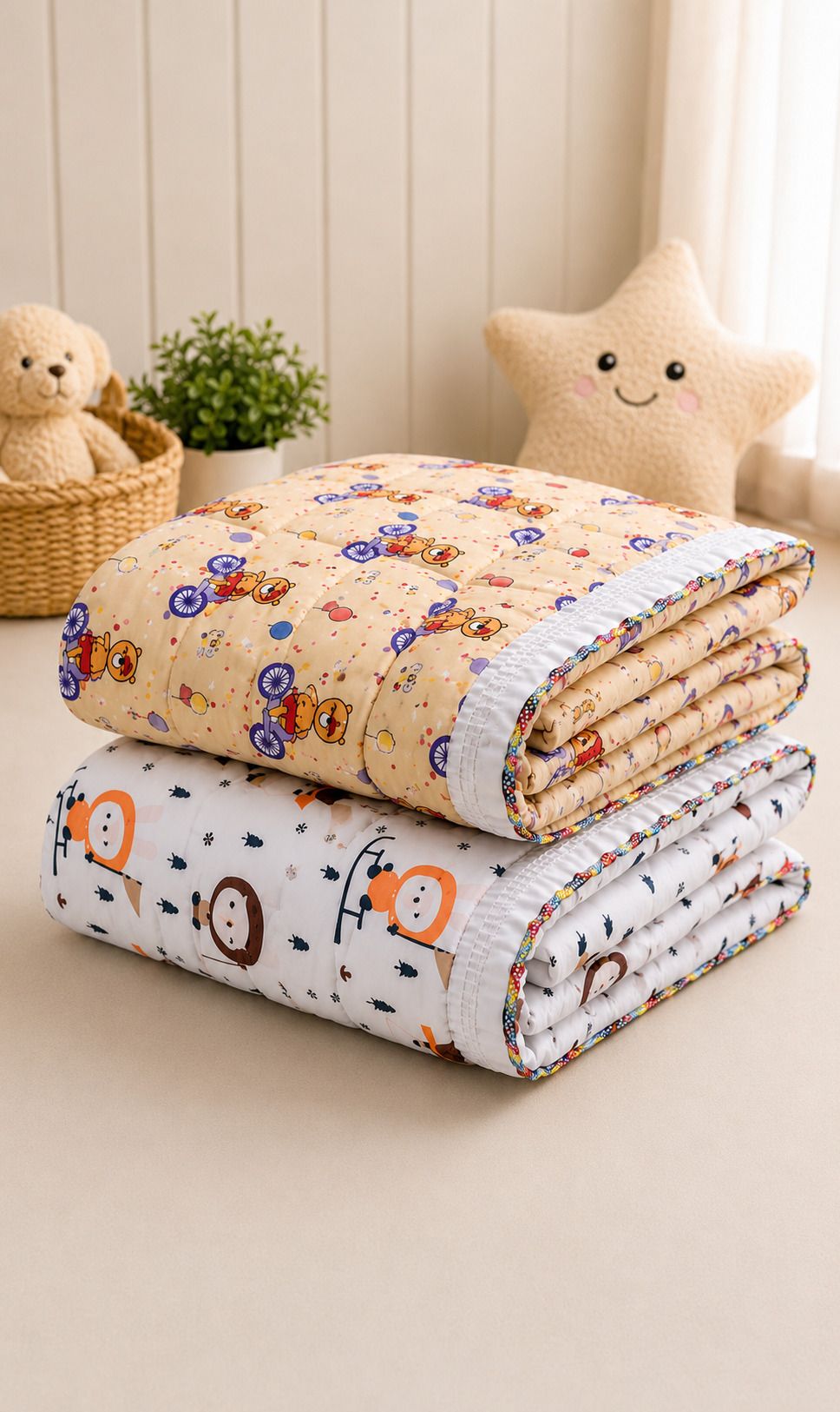 Soft Baby Sleeping Mat for Newborns | Baby Cotton Godari Combo Pack of 2 Baby Mattress Cartoon Animal Print-image-7
