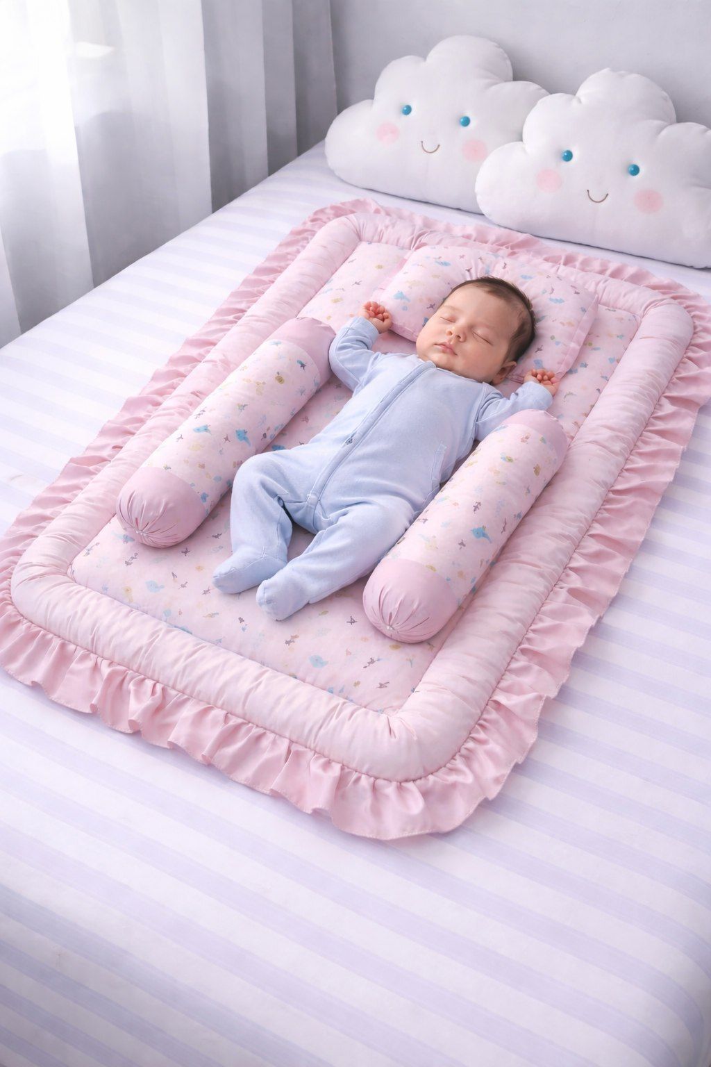 Newborn Baby Mattress Set with Bolster Pillow Soft Cotton Pink Bedding GADLA SET CRIB-image-3