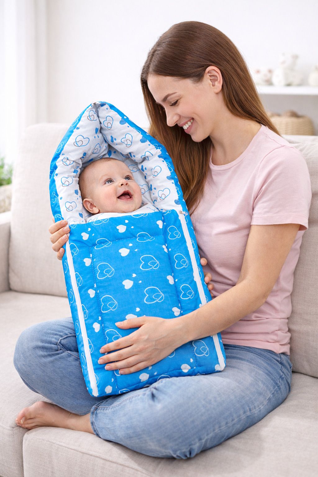 baby desire Baby Sleeping Bag 3in1 Cotton Comfortable For New Born Baby Carry Bag 0-6 Month Standard Heart-picture-11