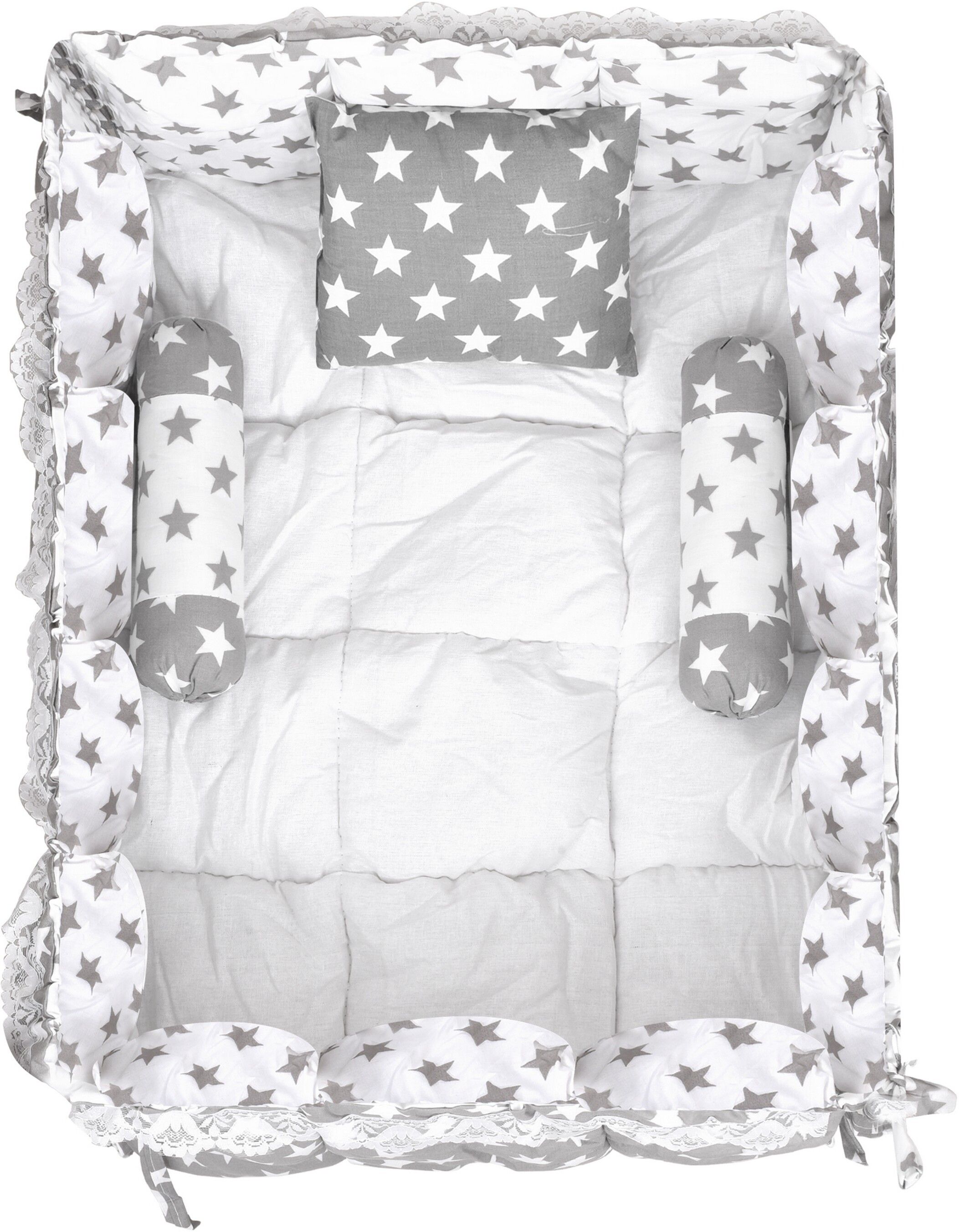 Grey 3 Pillows & Square shape Cotton Baby Bed for 0-6 Month BB16 Baby bedding set Stars-image-13