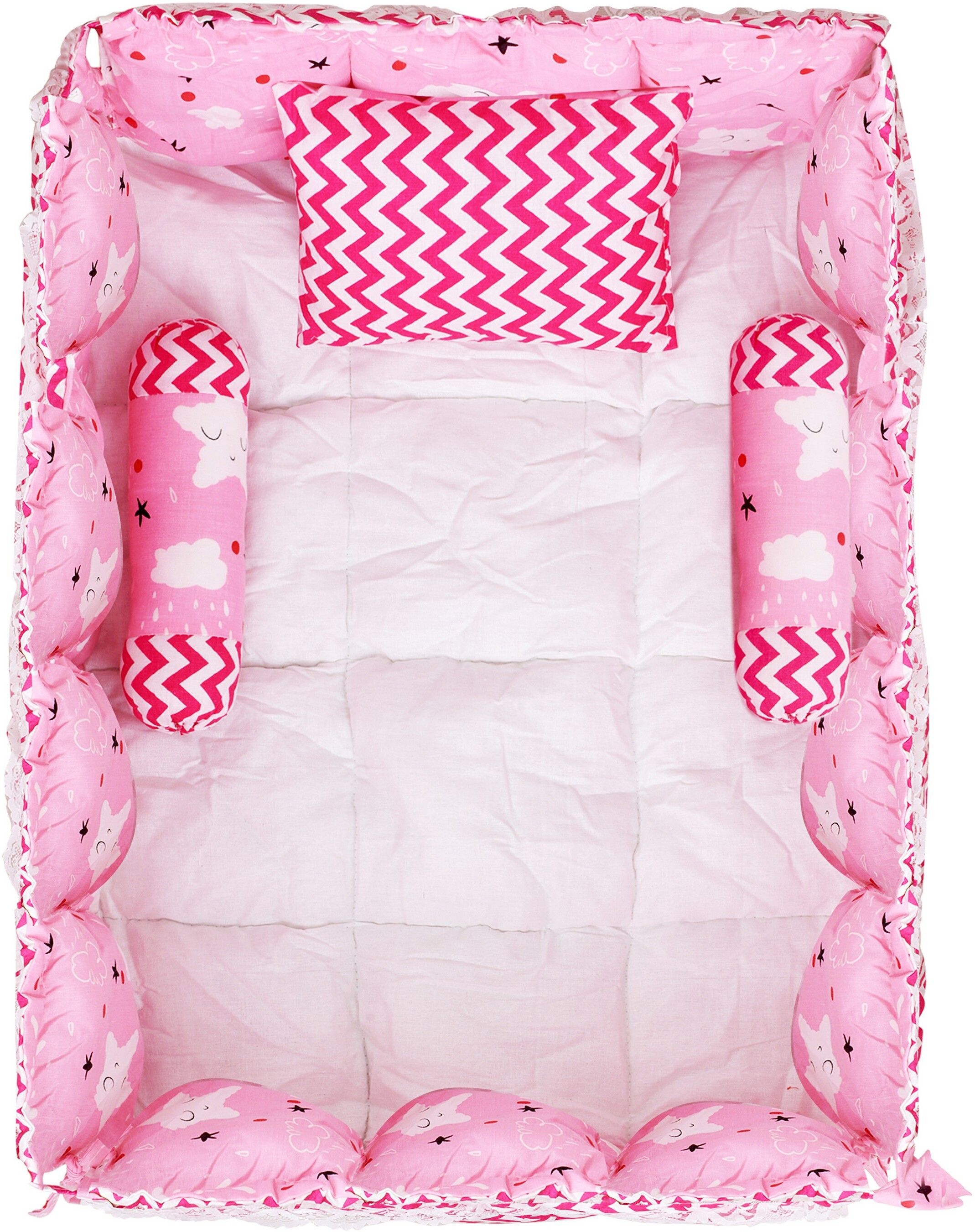 aaurubis enterprise Pink 3 Pillows & Square shape Cotton Baby Bed for 0-6 Month BB18 Baby bedding set Stars-picture-29