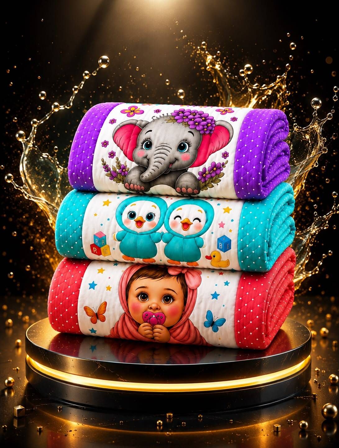 Cute Elephant,Baby Girl And Twin Duck Design Baby Quilts Set of-(3) | (Size:30x20 Inch) | Soft Cotton Sleeping Baby Mattress Foldable & Travel Friendly Bedding Set for New-born to Toddler-image-6