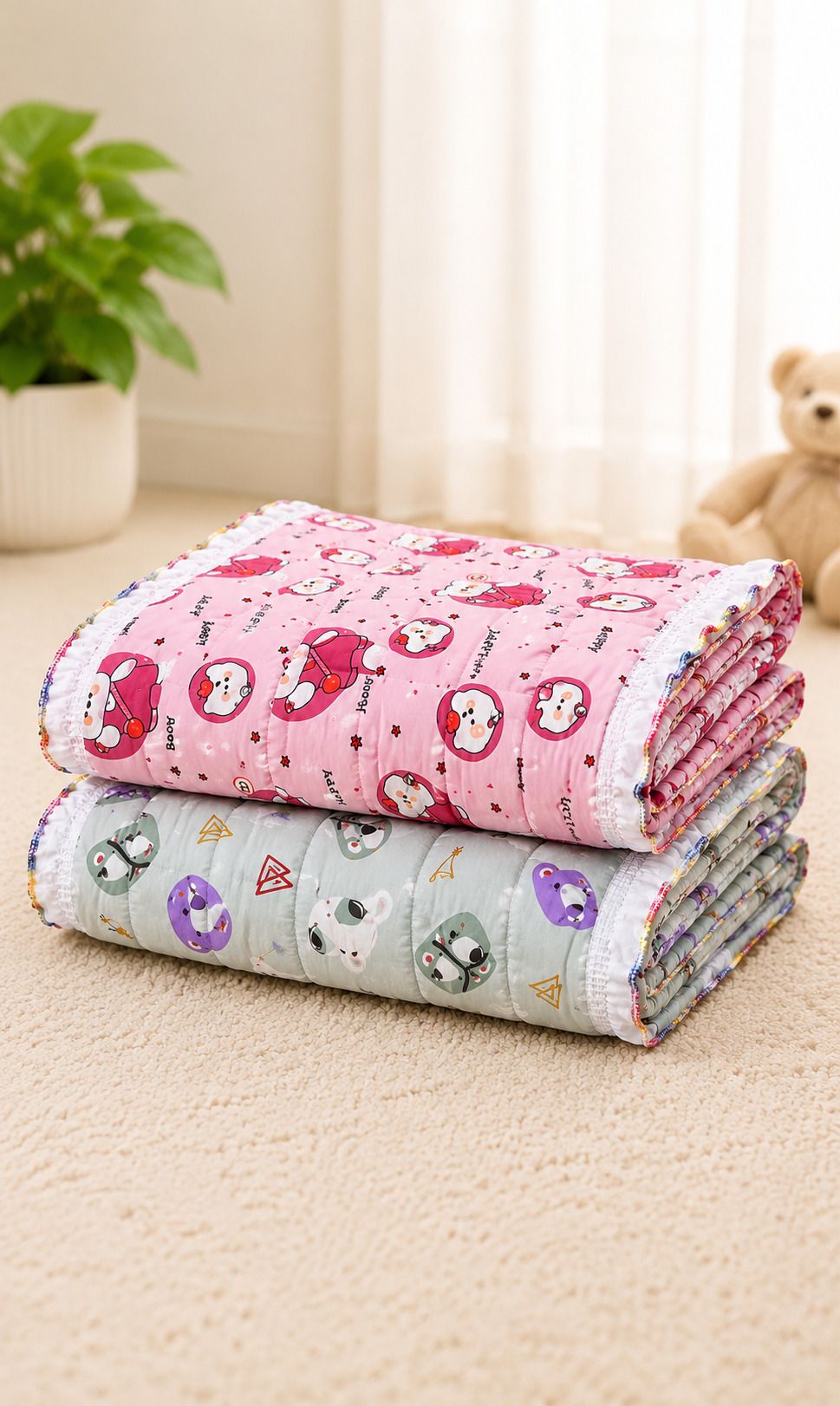 Soft Baby Sleeping Mat for Newborns | Baby Cotton Godari Combo Pack of 2 Baby Mattress Cartoon Animal Print-image-6