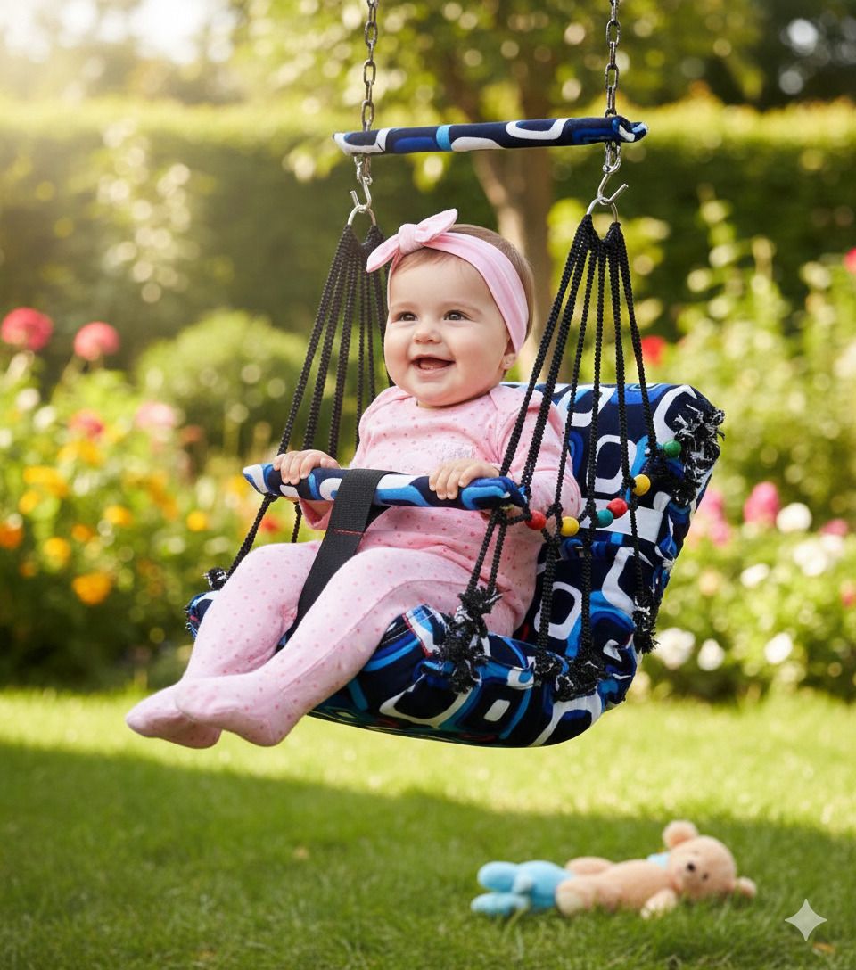 Premium Fabric Baby Swing Comfortable, Safety Belt & Strong 6-Rope Support Baby Cuddler-image-15