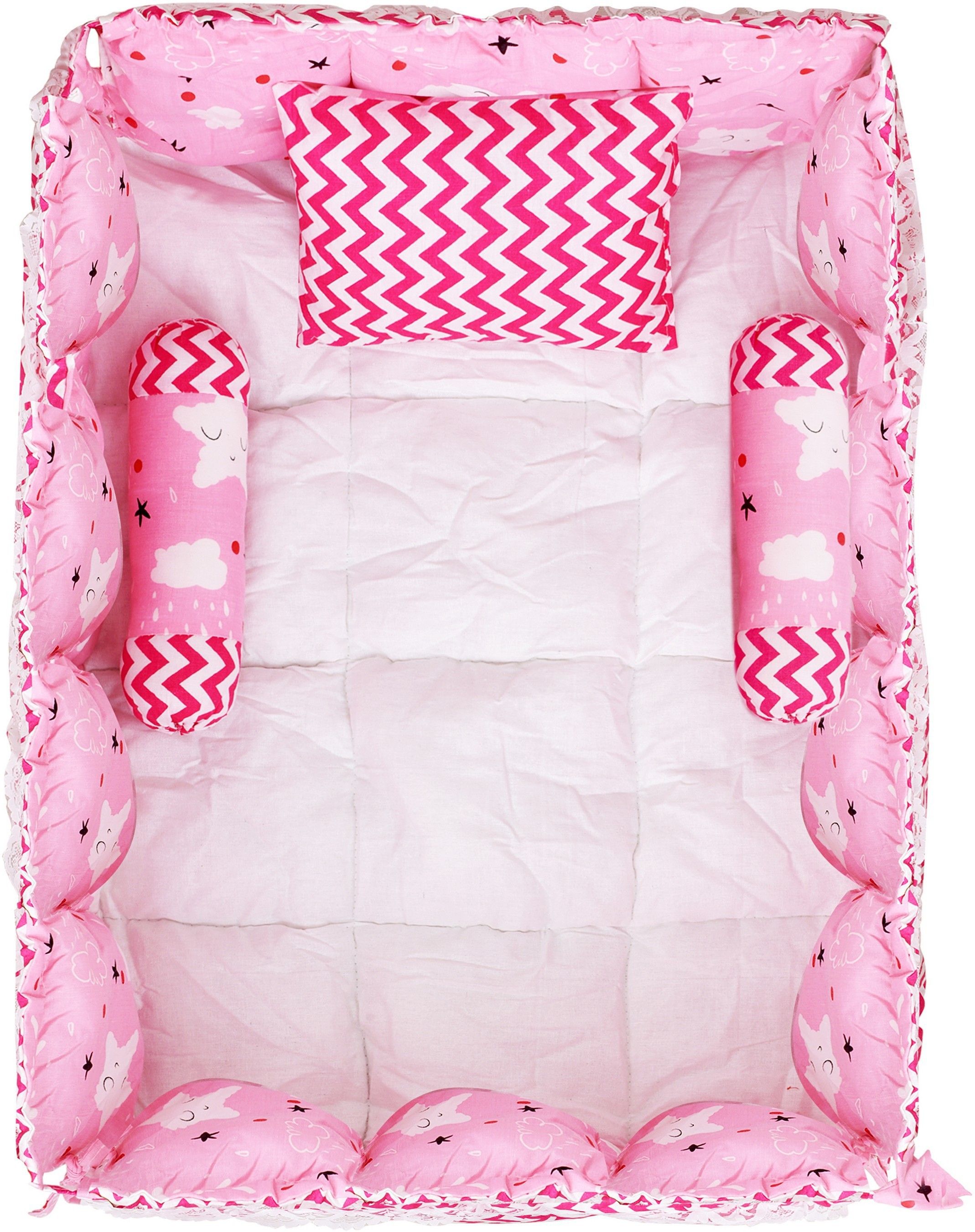 UF-BB18 Baby bedding set Pink 3 Pillows & Square shape Cotton Baby Bed for 0-1 Year UF-BB18-image-41