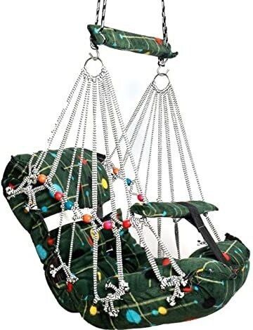 Baby Cotton Swing Chair jhula Baby jula Sleeping joola for Kids Baby's Children Folding and Washable 1 to 3 Years with Safety Belt MULTICOLOUR CRIB CADLE CRIB-image-1