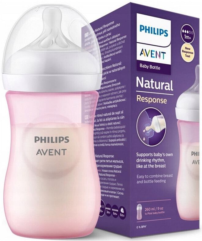 Natural Response Baby Bottle SCY903/11 | 1m+ age | Pink | BPA free - 260 ml